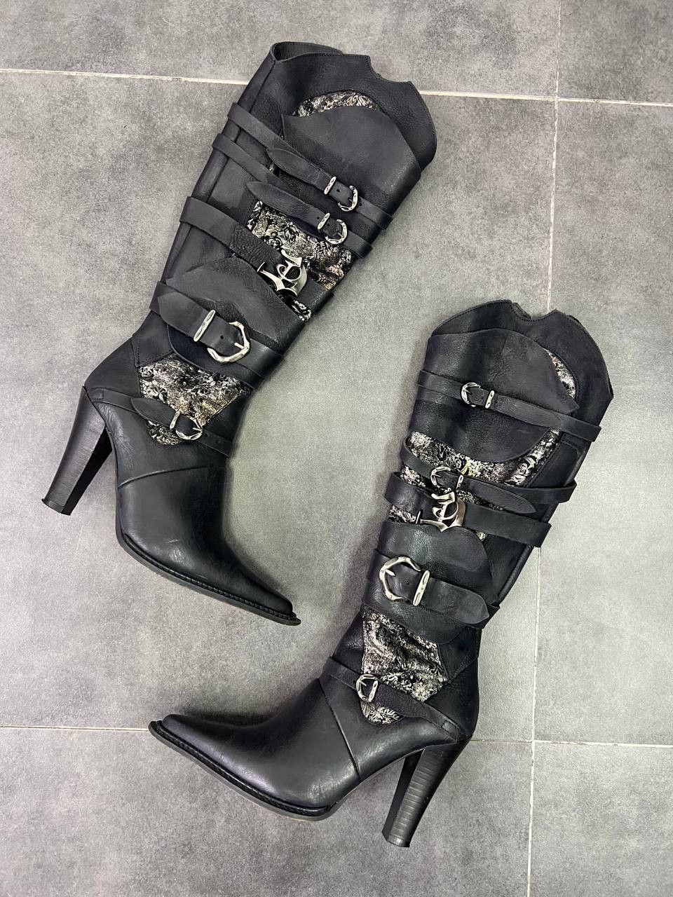 Japanese Brand New Rock A.S.98 type Destroy Buckled Belted Stiletto boots Size US 8.5 / IT 38.5 - 3 Thumbnail