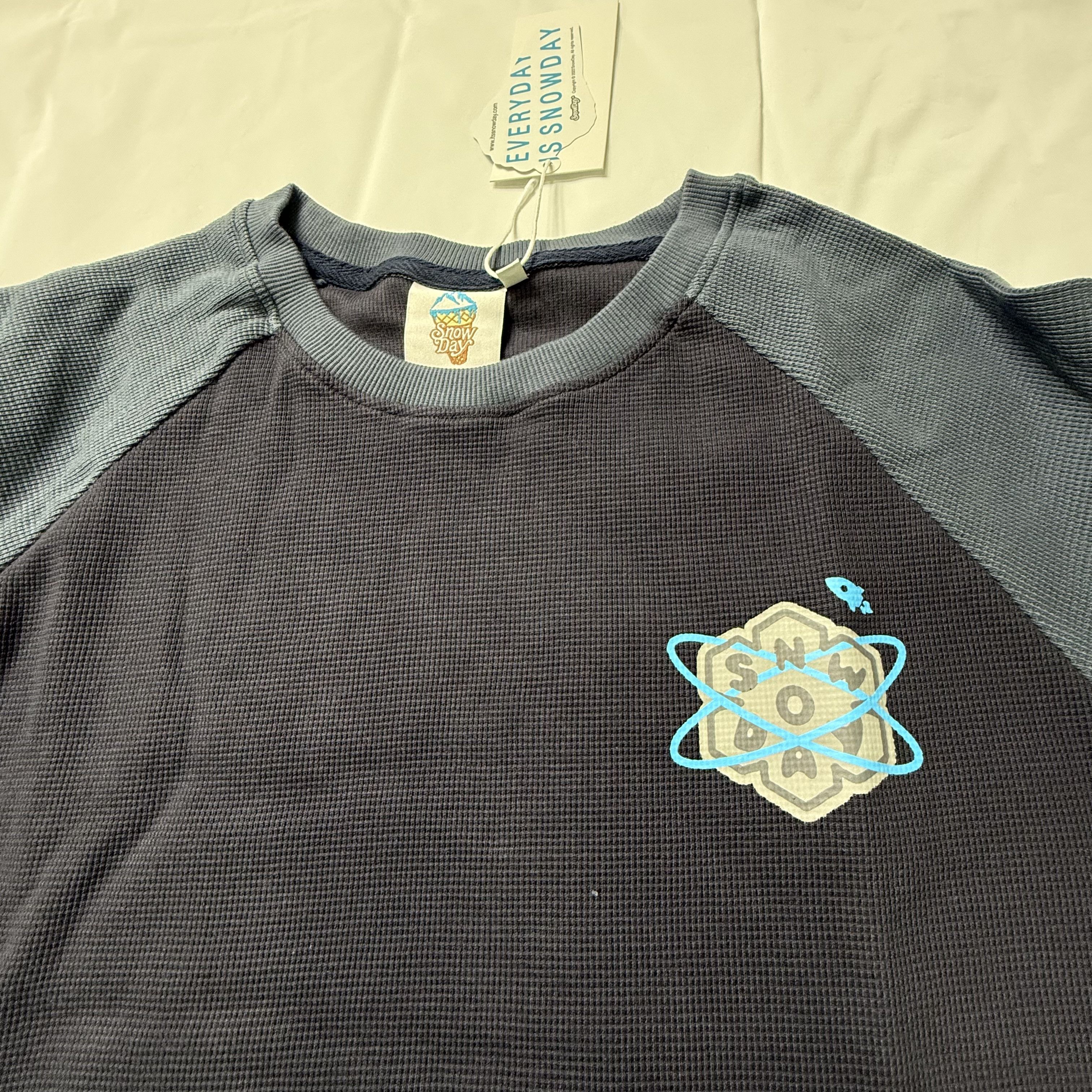 Snowday SnowDay Mens XXL Raglan Thermal Waffle Knit Shirt Navy Blue Size US XL / EU 56 / 4 - 2 Thumbnail