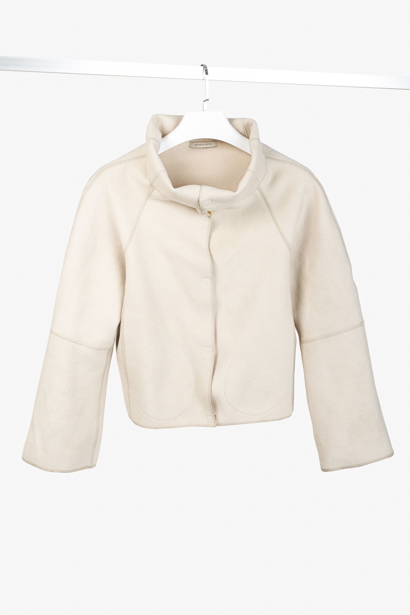Annette Gortz Annette Gortz Ena Beige Wool-Felt Cowl-Neck Snap Jacket Size S / US 4 / IT 40 - 1 Thumbnail