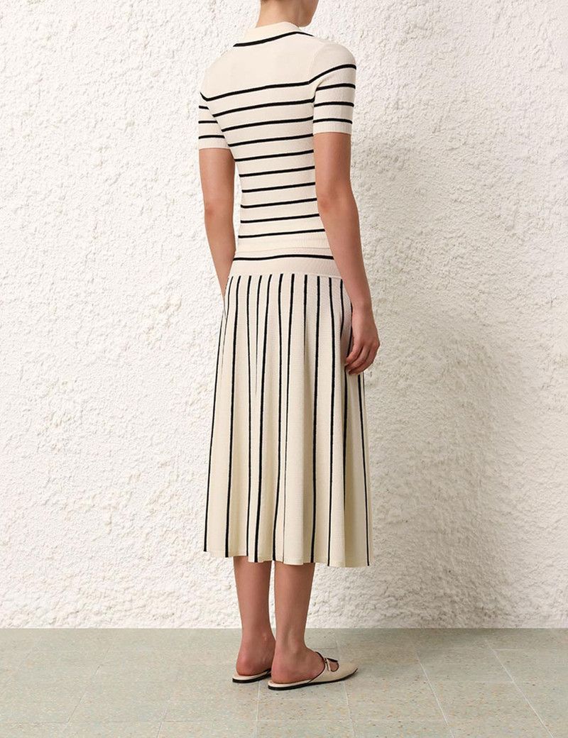Zimmermann oc11z0226 Knit Stripe Skirt In Cream/Black Size 28" / US 6 / IT 42 - 4 Thumbnail