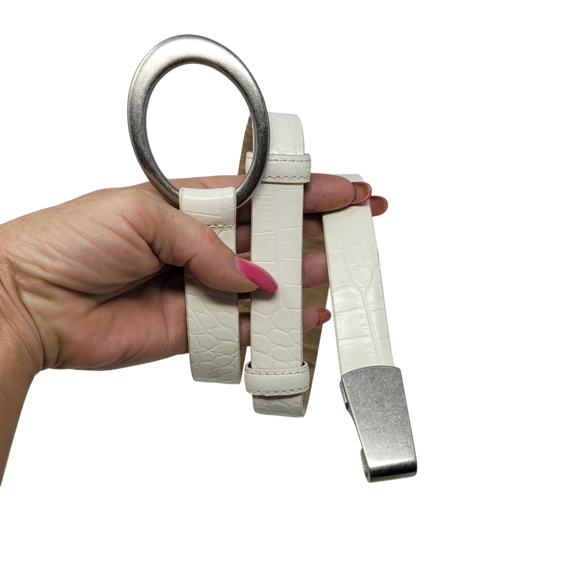 Vintage Vtg White Genuine Leather Crocodile Embossed Belt M Silver A Size ONE SIZE - 9 Thumbnail