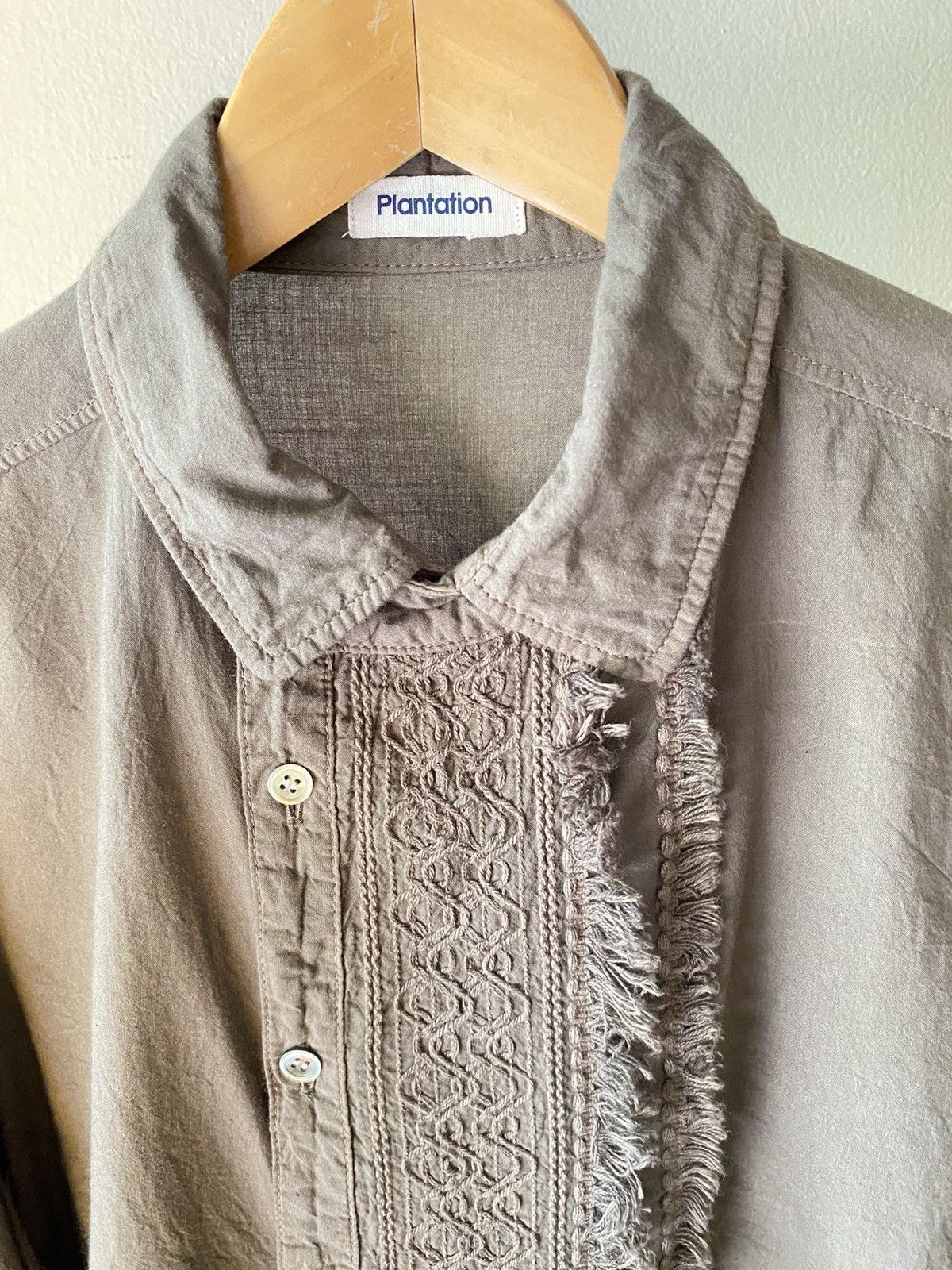 Issey Miyake Plantation Olive Grey Embroidered Fringe Shirt Size M / US 6-8 / IT 42-44 - 7 Thumbnail