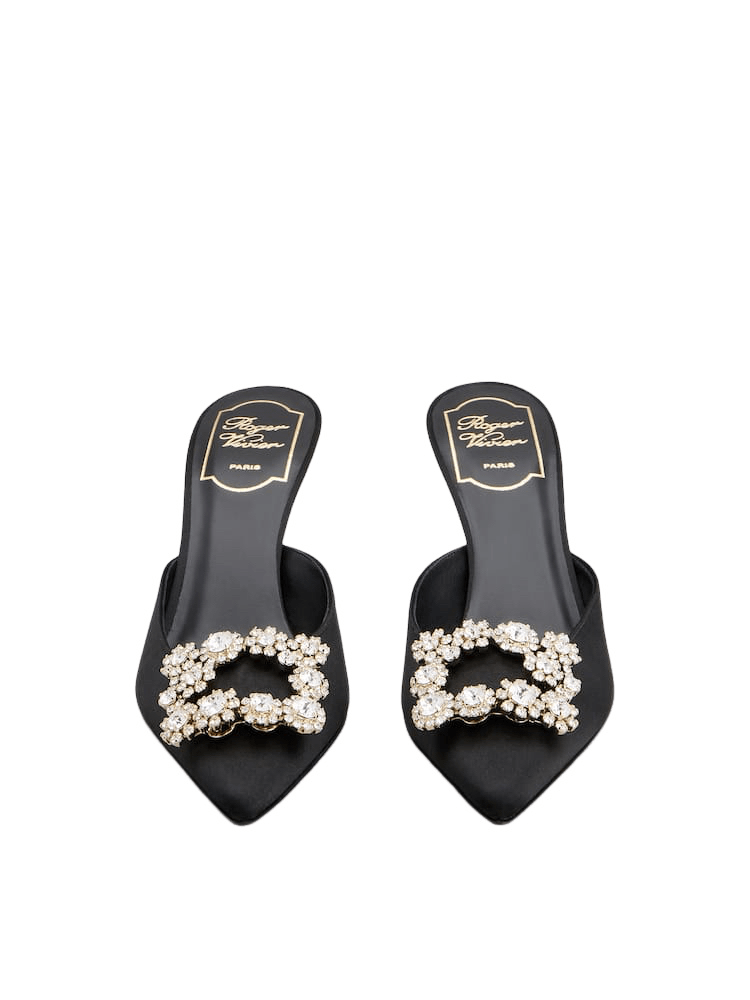 Roger Vivier RV Efflorescence Black Satin 65mm Mules New Size US 8 / IT 38 - 3 Thumbnail