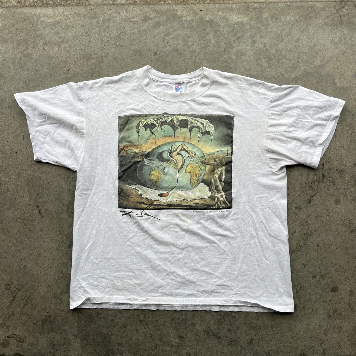 image of Art x Jerzees 90's Salvador Dali Geopoliticus Child Tee in White, Men's (Size XL)