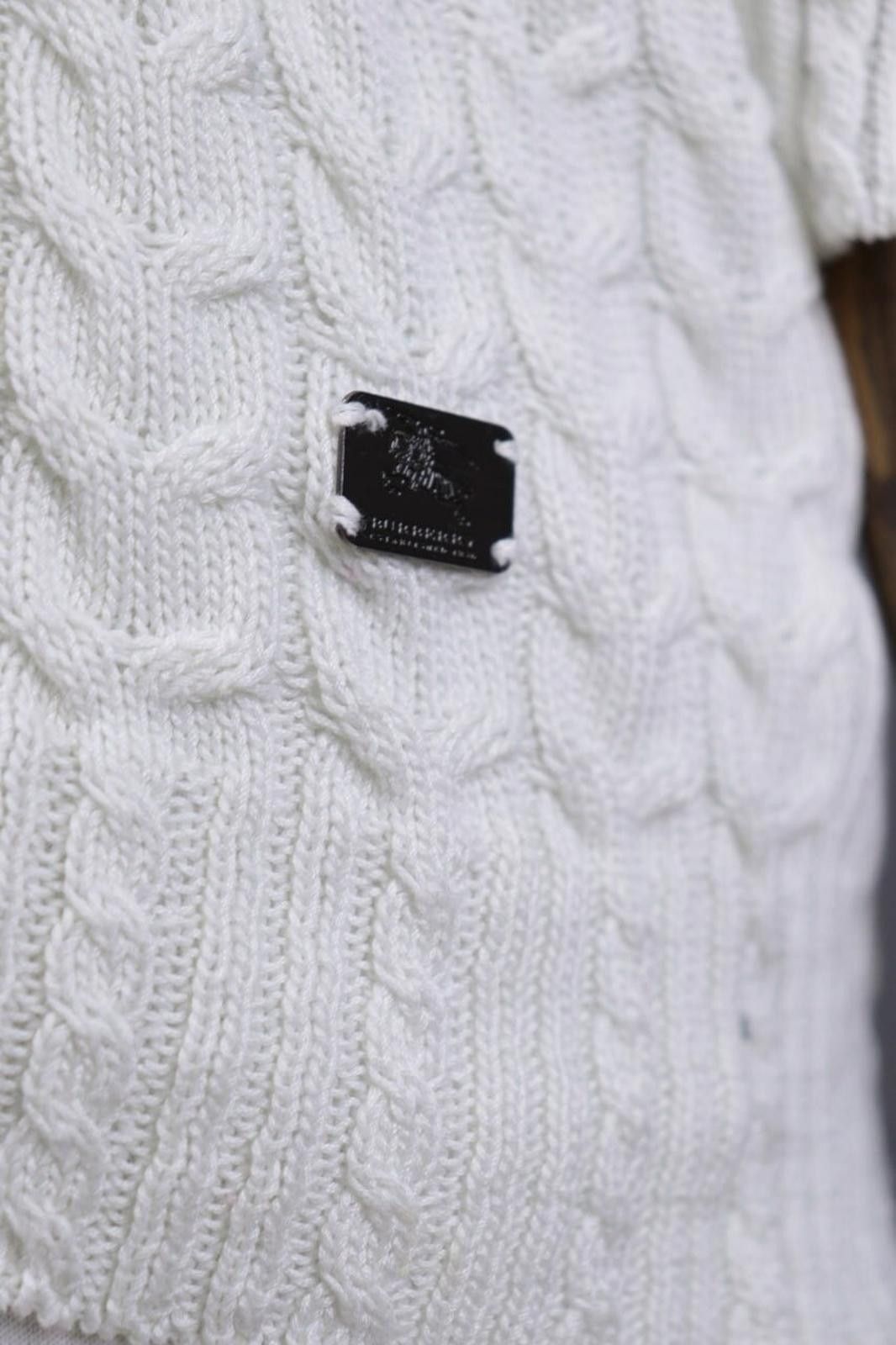 Designer Burberry London White Striped Knit V-Neck Sweater Size 40 Size US M / EU 48-50 / 2 - 7 Thumbnail