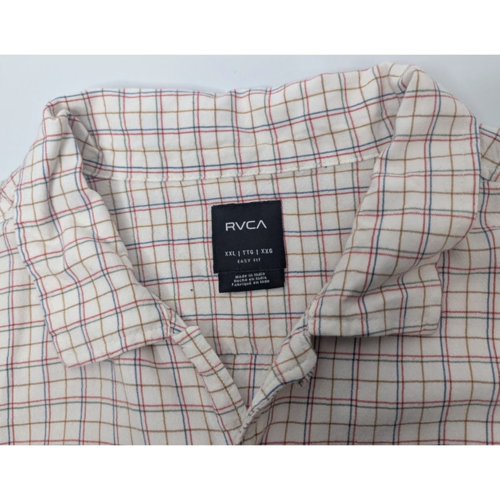 RVCA RVCA Plaid Shirt Men's 2XL Short Sleeve Casual Button-Up Beach Collared Pocket Ivory Size US XXL / EU 58 / 5 - 6 Thumbnail