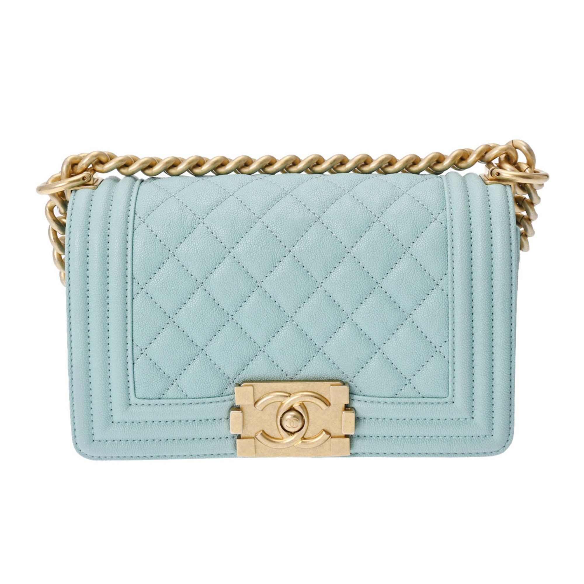 image of Chanel Boy Chanel Chain Shoulder 20Cm Light Blue Ladies Caviar Skin Bag, Women's