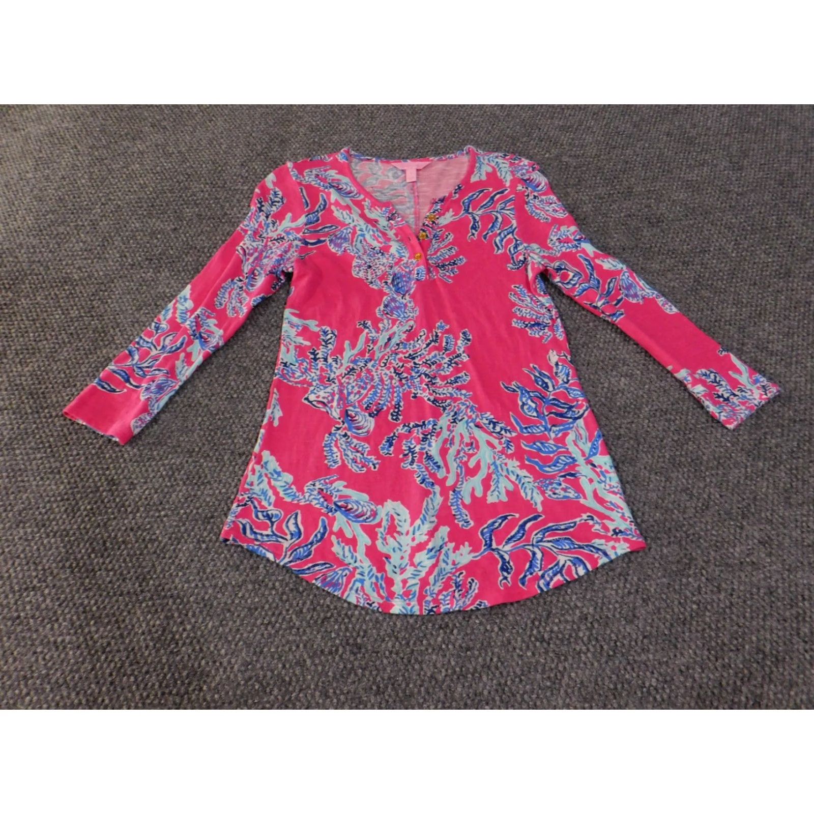 Lilly Pulitzer Lilly Pulitzer top Womens Small Tunic Blouse Long Sleeve Floral Boho Pullover Pink Blue 100% Cotton Beach Casual Womens Size S / US 4 / IT 40 - 3 Thumbnail