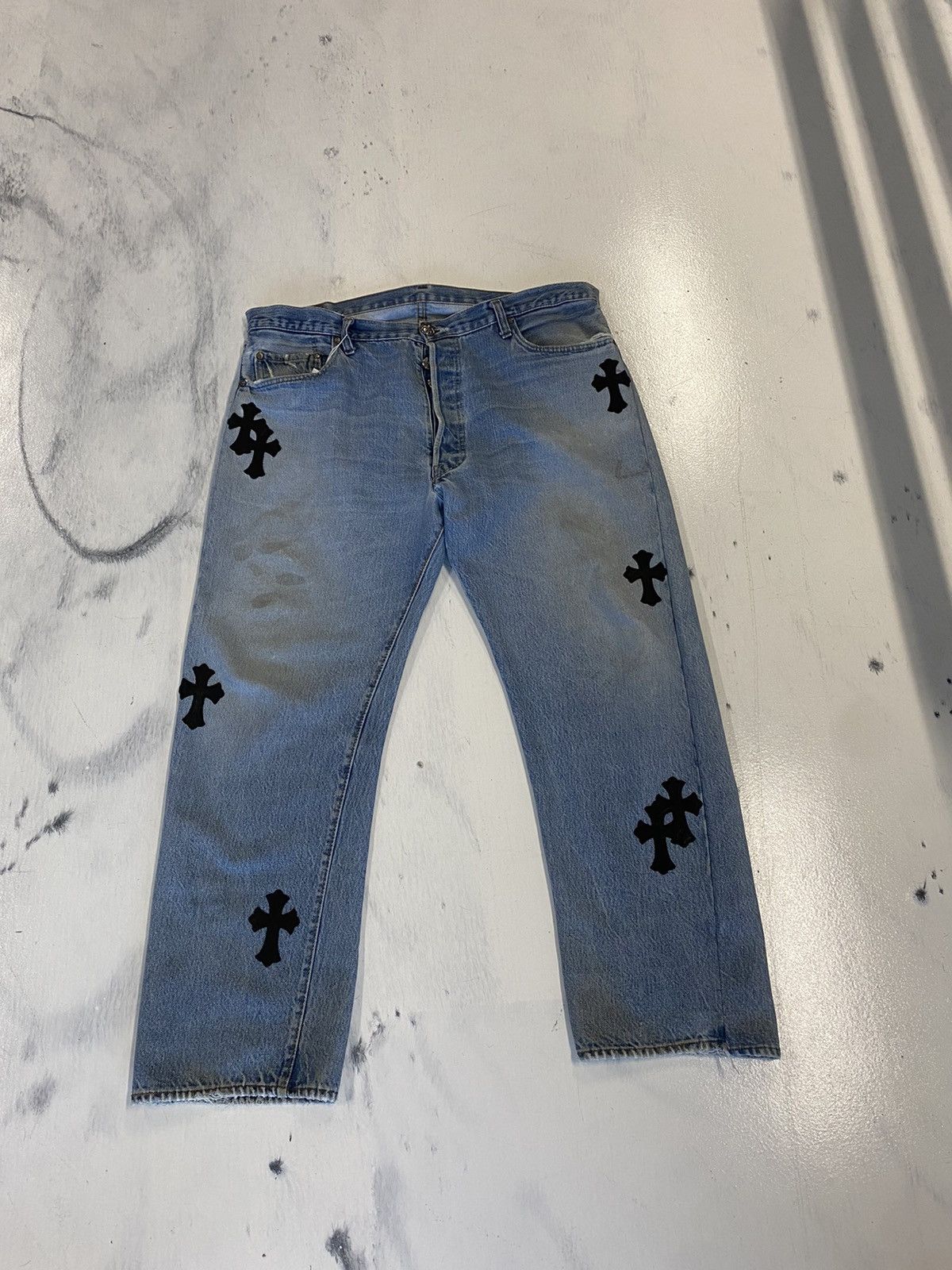 image of Chrome Hearts Light Wash Jeans in Blue, Men's (Size 40)