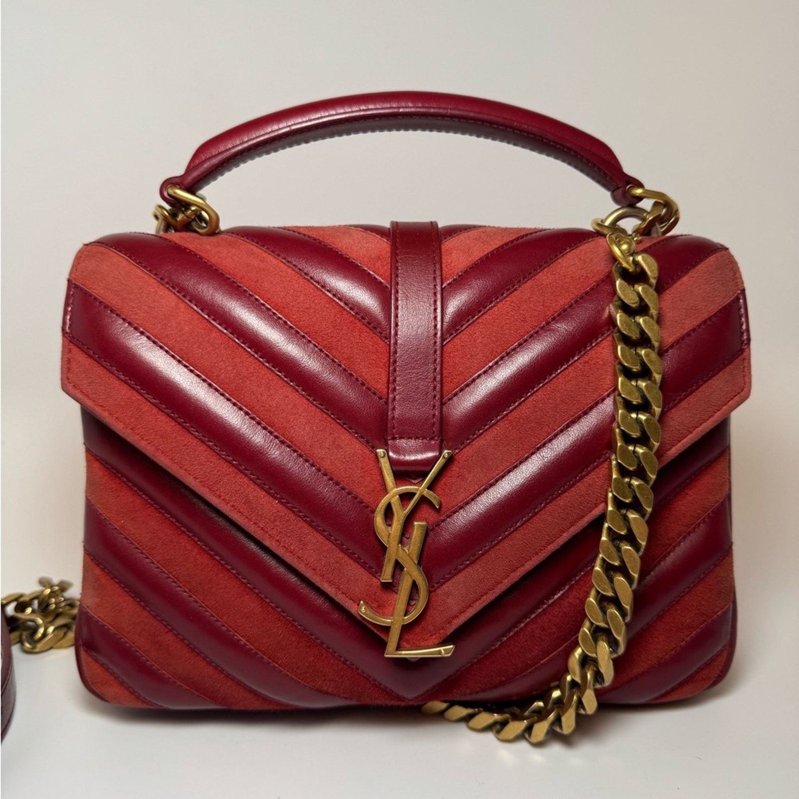 Yves Saint Laurent Saint Laurent YSL Red Suede Leather College Crossbody Bag Size ONE SIZE - 1 Thumbnail