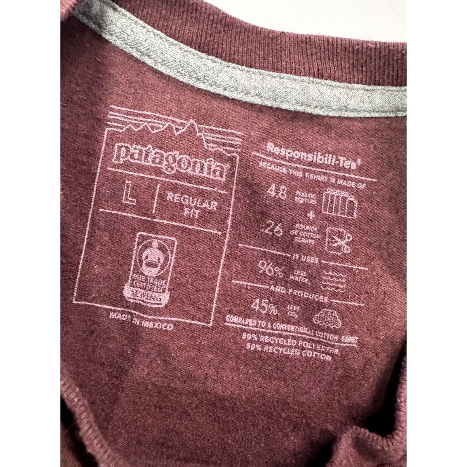 Patagonia Patagonia Responsibili-Tee T-Shirt Men's Large Burgundy Recycled Size US L / EU 52-54 / 3 - 3 Thumbnail