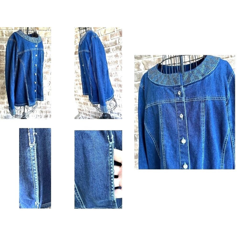 Quacker Factory × Vintage Vintage Quacker Factory Jean Jacket Large Blue Denim Size L / US 10 / IT 46 - 10 Thumbnail