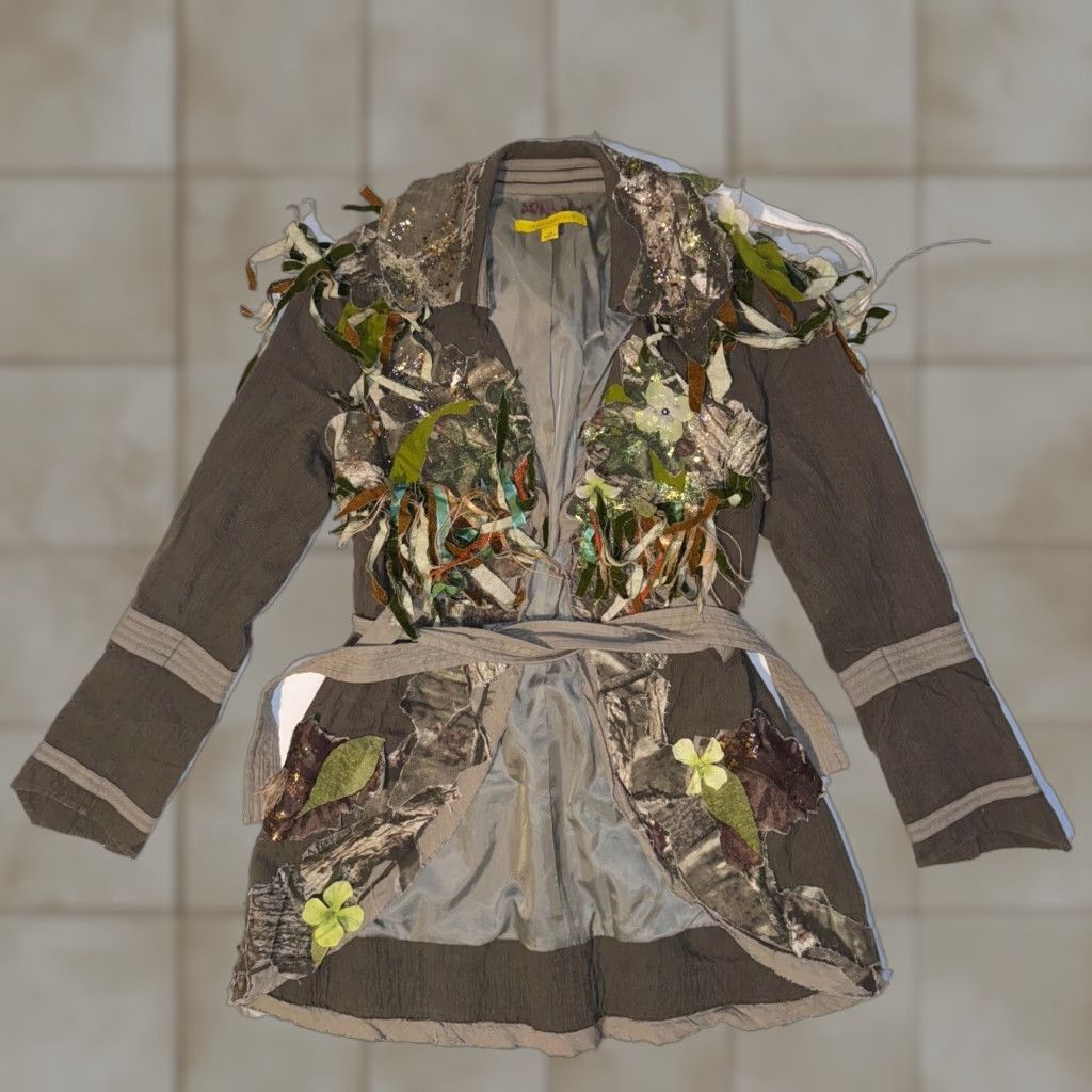 Vintage 1 of 1 Custom Camo Fairy Glitter Floral Belted Brown Jacket XS Fairycore Grunge Womens Size XS / US 0-2 / IT 36-38 - 1 Thumbnail