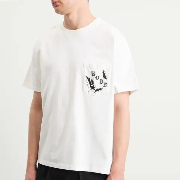 Bode o1mle0226 Beaded Leaf Pocket T-Shirt in Neutrals Size US L / EU 52-54 / 3 - 5 Thumbnail