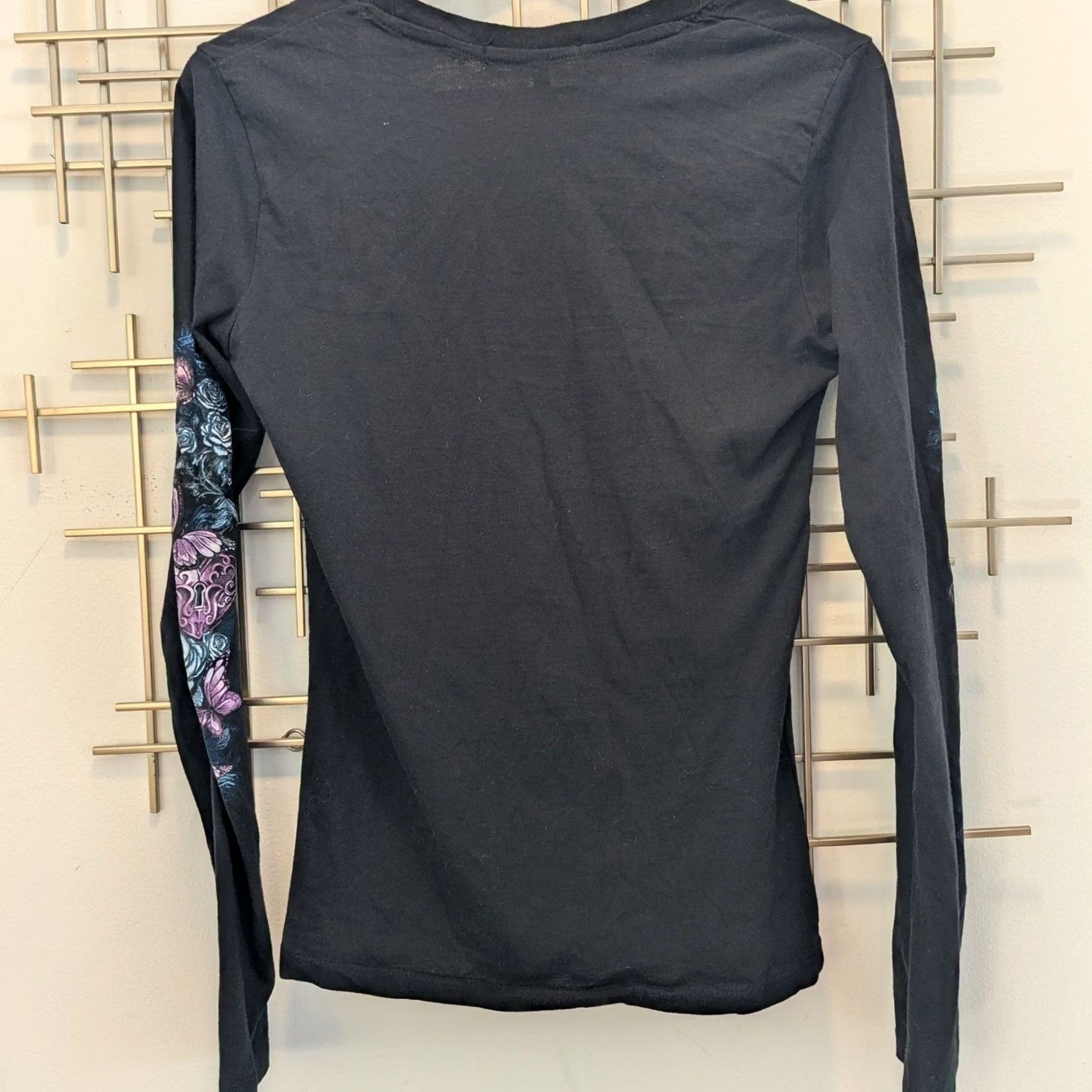 Vintage Black Long Sleeve Shirt Roses Butterflies Heart Lock Graphic Biker Women's XL Size XL / US 12-14 / IT 48-50 - 6 Thumbnail