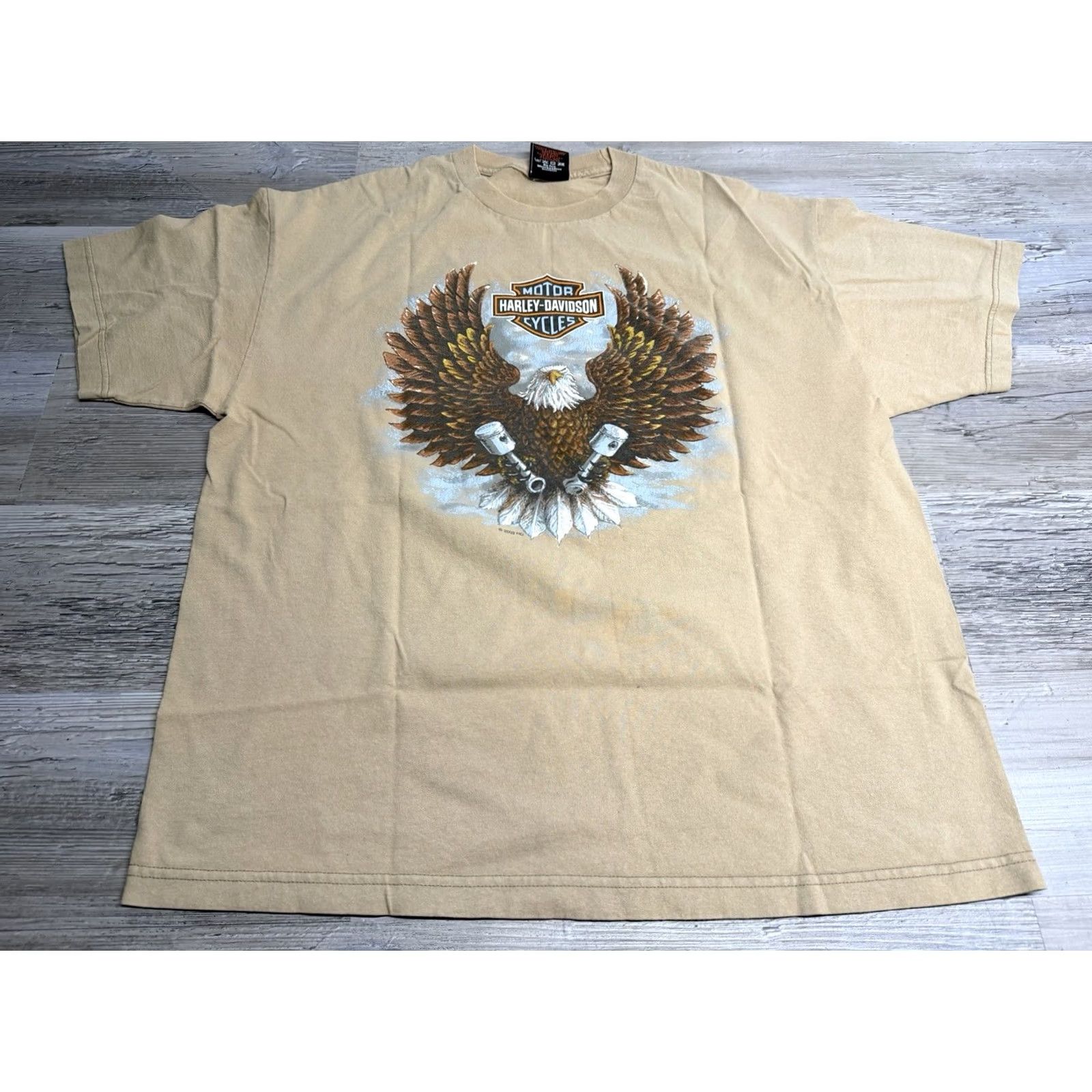 Harley Davidson VINTAGE Harley-Davidson Eagle T-Shirt XL Beige Crew Neck Men Size US XL / EU 56 / 4 - 2 Thumbnail