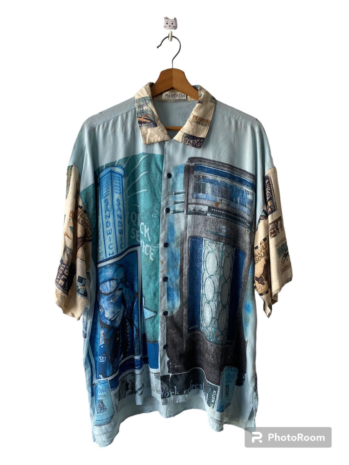 Japanese Brand × Vintage 1990s - Pia Sports Overprint Button Up Shirt Size US XL / EU 56 / 4 - 1 Thumbnail