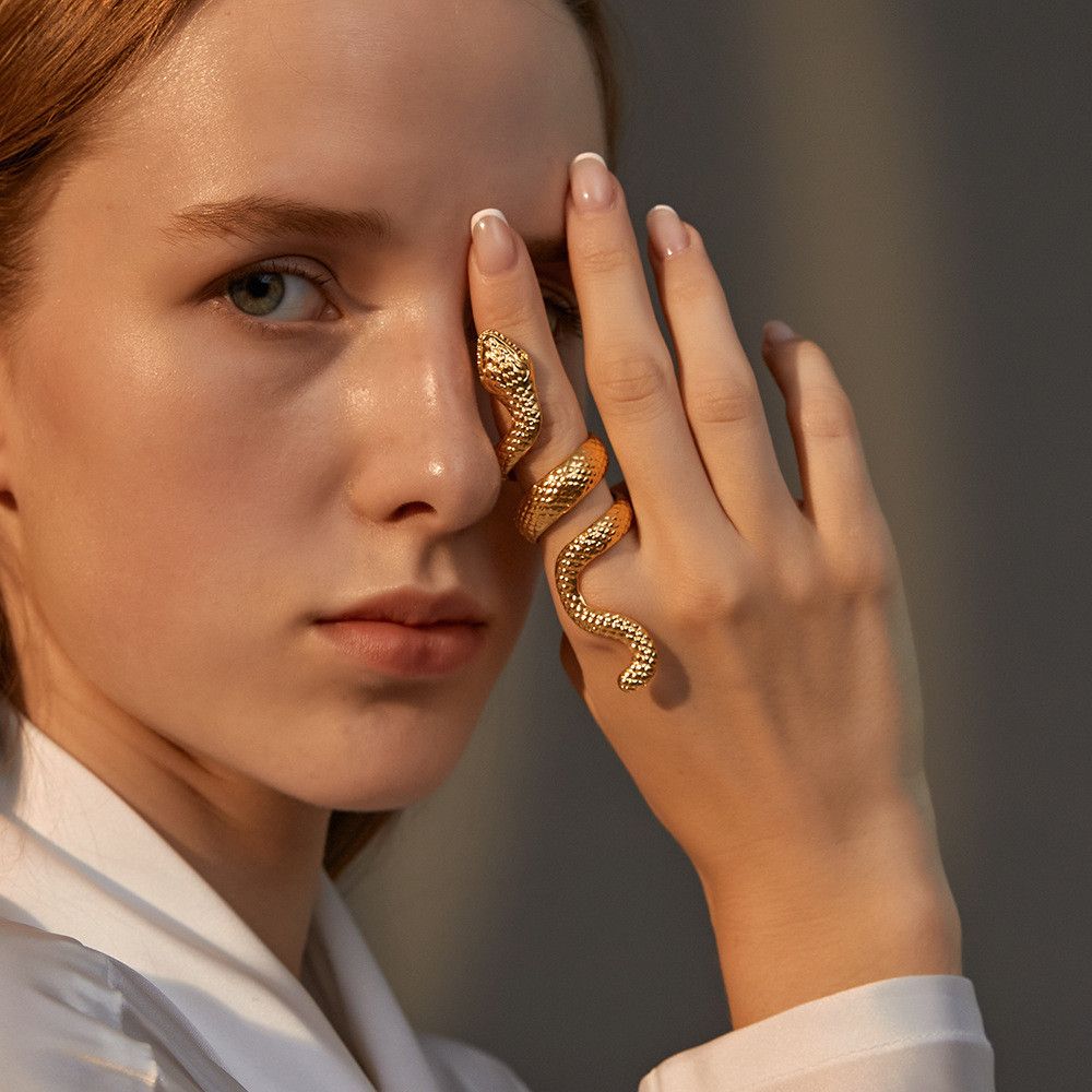 Jewelry Snake Punk Jewelry Rings Open Size Chrome Ring (Size 7-13) Size ONE SIZE - 3 Thumbnail