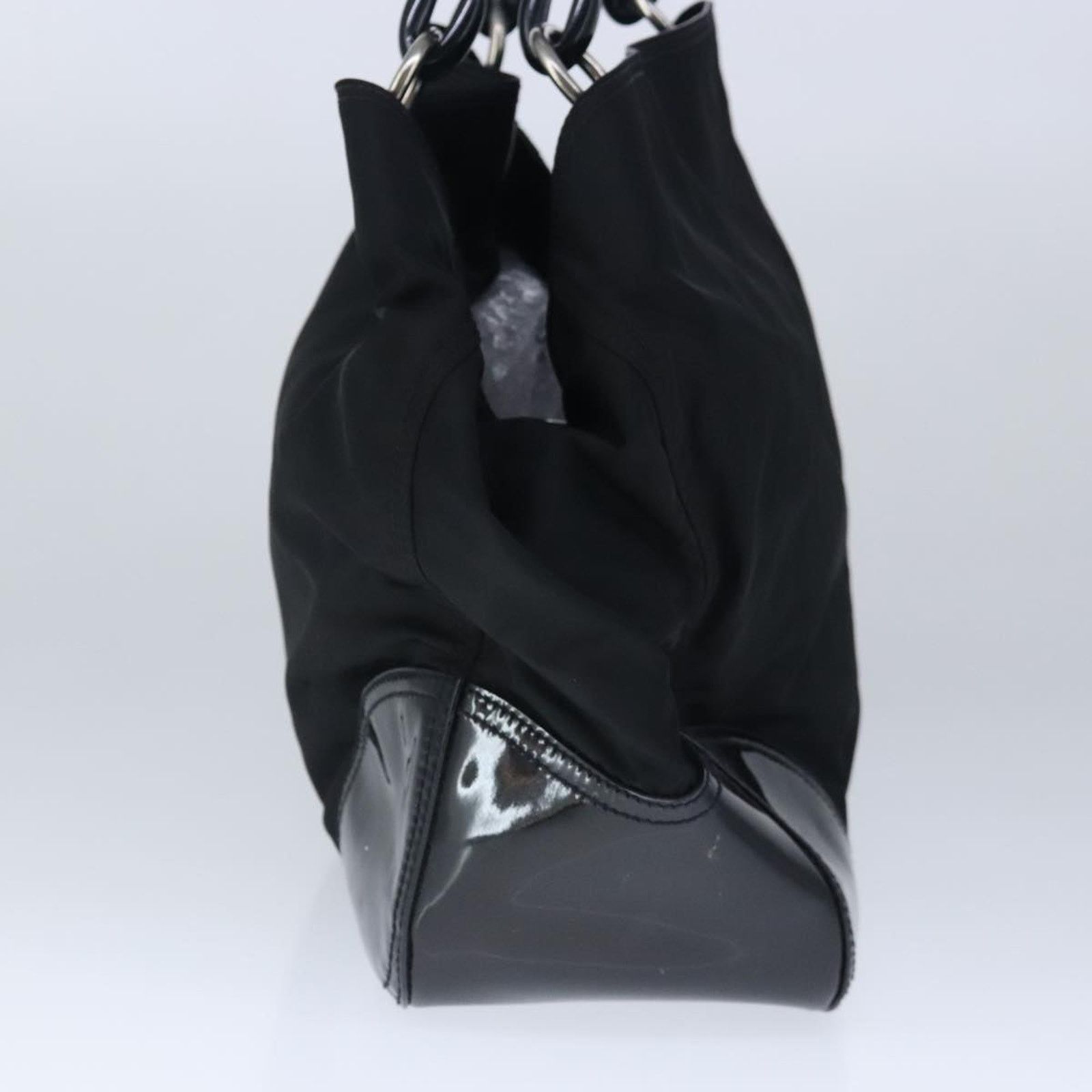 Prada Chain Tote Black Nylon Patent Leather