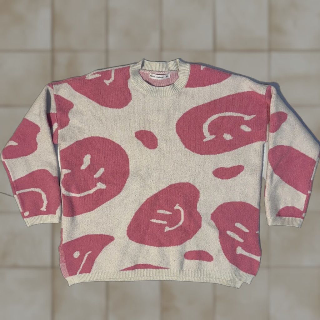 Madison Moon & Madison Pink Crew Neck Sweater XS Women Pullover 80s Graphic Print Smiley Face Trippy Altar’D State Size XS / US 0-2 / IT 36-38 - 1 Thumbnail
