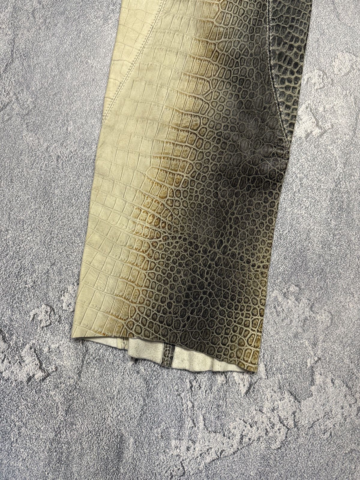 Other Corpo Nove Crocodile Embossed Leather Trousers Beige Brown Size 34" / US 12 / IT 48 - 3 Thumbnail
