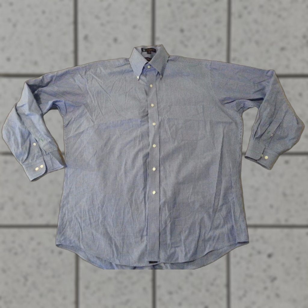 Tommy Hilfiger Mens Tommy Hilfiger Dress Shirt 16 32 33 L Large Blue Stripes Cotton Long Button Size 42R - 1 Preview