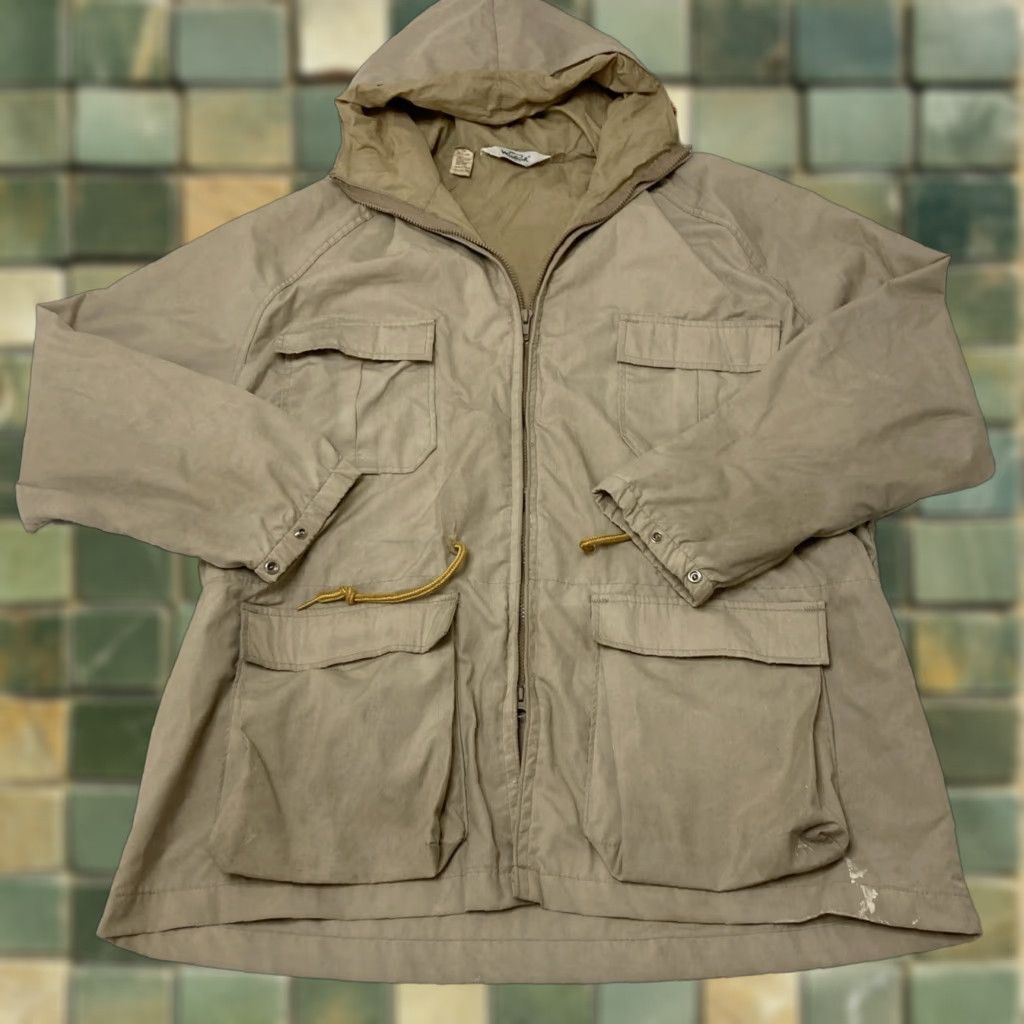 Vintage VINTAGE Woolrich Jacket 80s Mens XL Beige Mid-Length Zip Front Woolrich Rain Coat Cotton Nylon? Size US XL / EU 56 / 4 - 1 Thumbnail