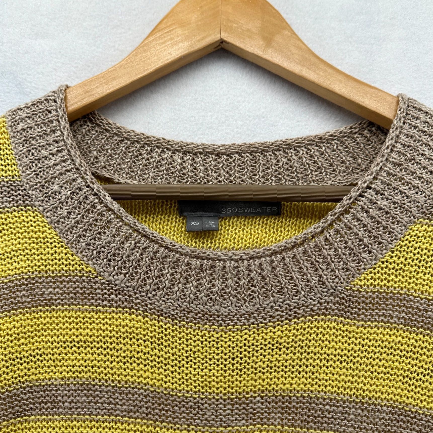 Vintage 360 Sweater Women XS Linen Yellow Stripe Crew Neck Cardigan Knit Lightweight Casual Vintage? No — (Use only original words) Size XS / US 0-2 / IT 36-38 - 4 Thumbnail