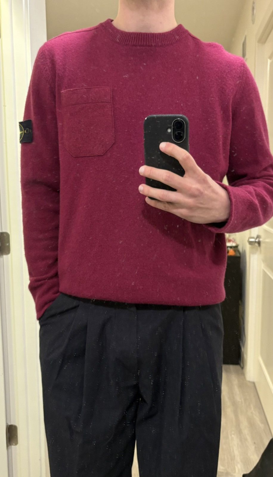Stone Island Maroon AW18 Wool Pocket Crewneck Jumper Size US XL / EU 56 / 4 - 7 Thumbnail