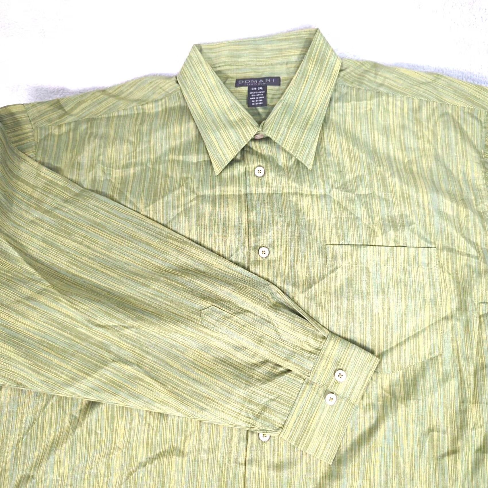 Vintage Domani Shirt Men 3XL Green Striped Button Up Formal Wedding Casual NEW Shirt Size 48R - 2 Thumbnail