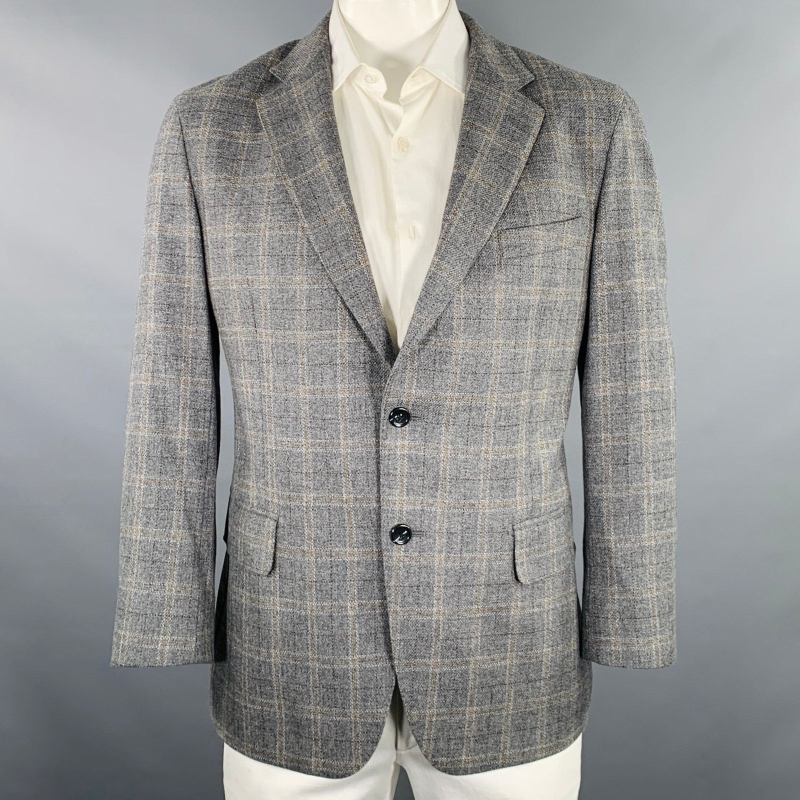 Other BARONI Size 42 Grey Plaid Wool Notch Lapel Sport Coat Size 42R - 1 Thumbnail