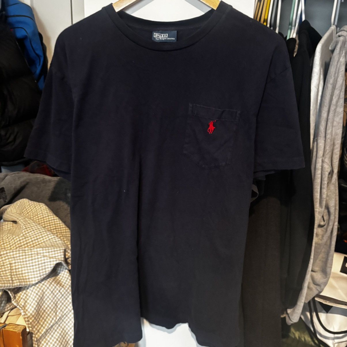 Polo Ralph Lauren Vintage 1990s Polo Ralph Lauren Faded Navy Pocket T Shirt Size US L / EU 52-54 / 3 - 2 Thumbnail