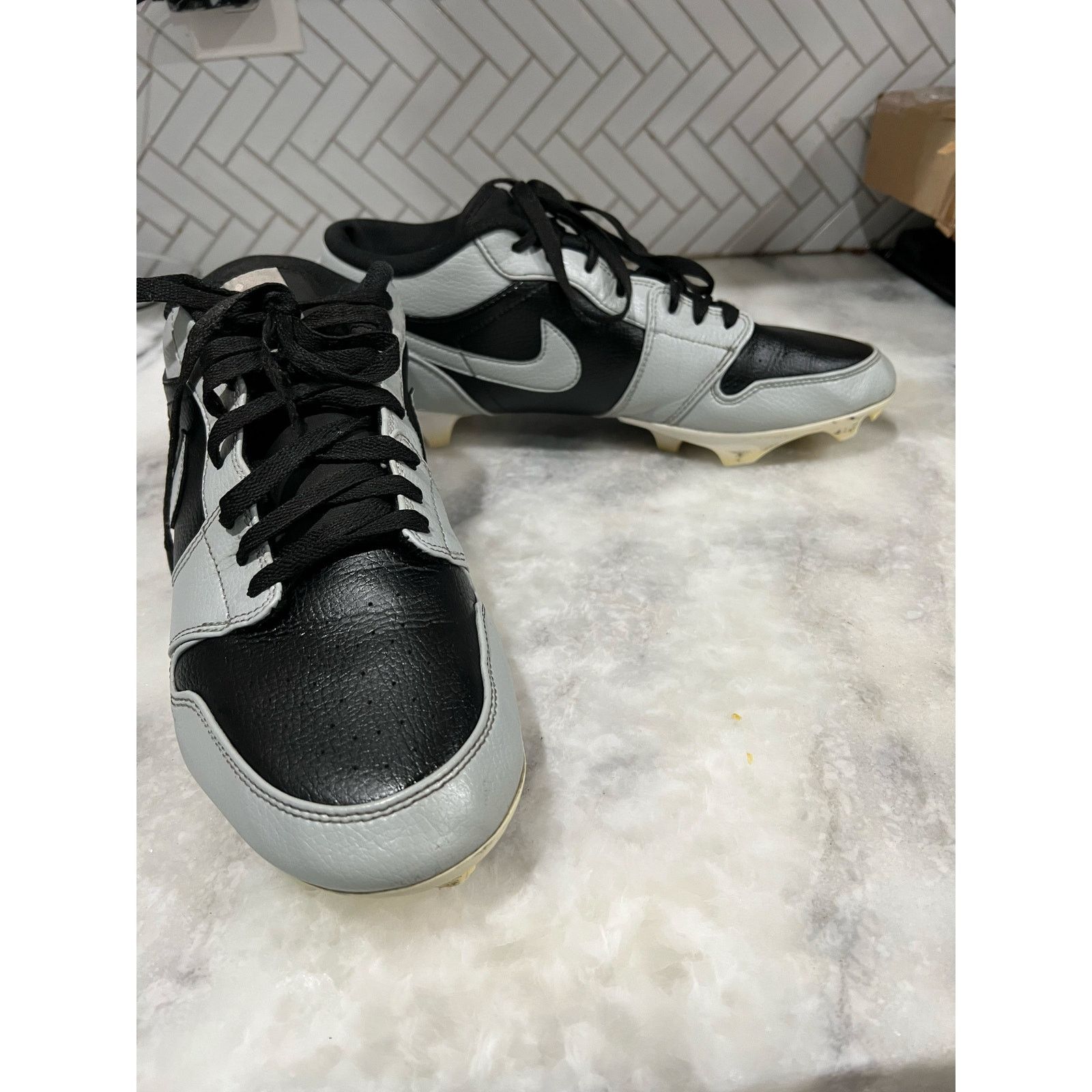 Jordan Brand Nike Jordan 1 TD Football Cleats FJ6245-002 Black White Gray Size US 12 / EU 45 - 8 Thumbnail