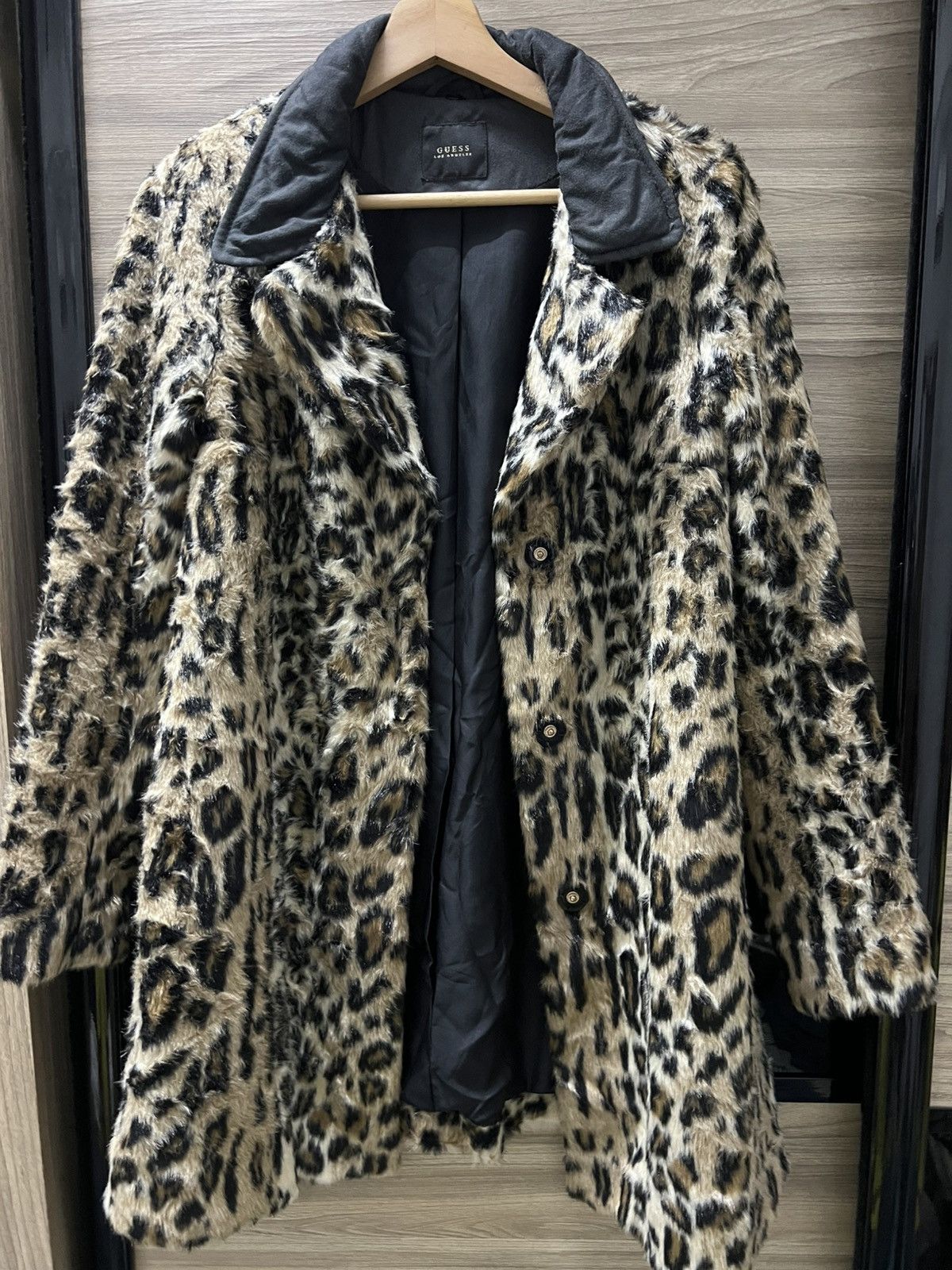 Guess GUESS Leopard Faux Fur Coat Black Collar Womens Size XS Size XS / US 0-2 / IT 36-38 - 3 Thumbnail