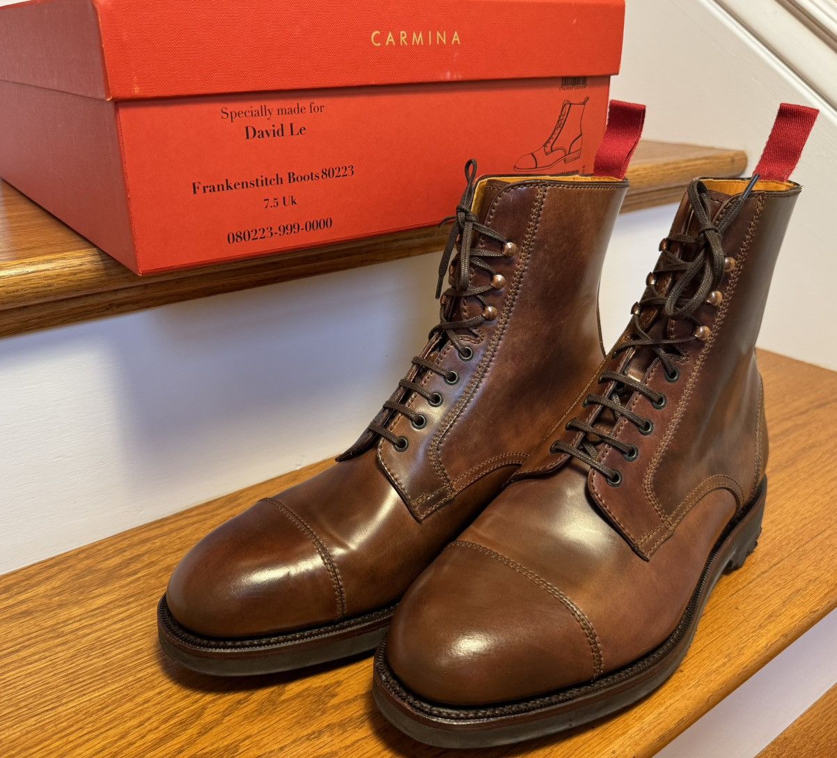 Carmina Carmina Custom Cordovan Frankenstitch Work Boots - Burgundy Size US 8.5 / EU 41-42 - 2 Thumbnail