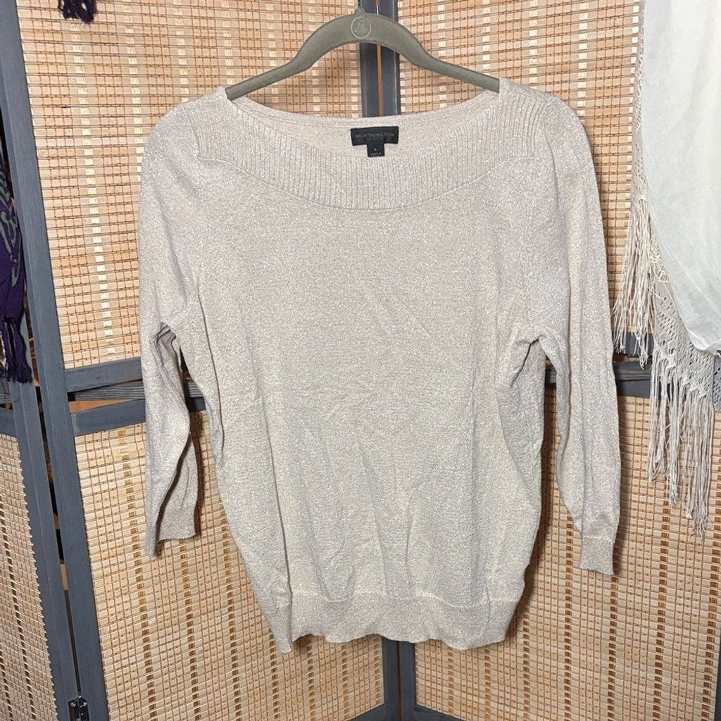 Worthington Worthington Scoop Neck Sweater in Cream and Gold Size L / US 10 / IT 46 - 1 Thumbnail