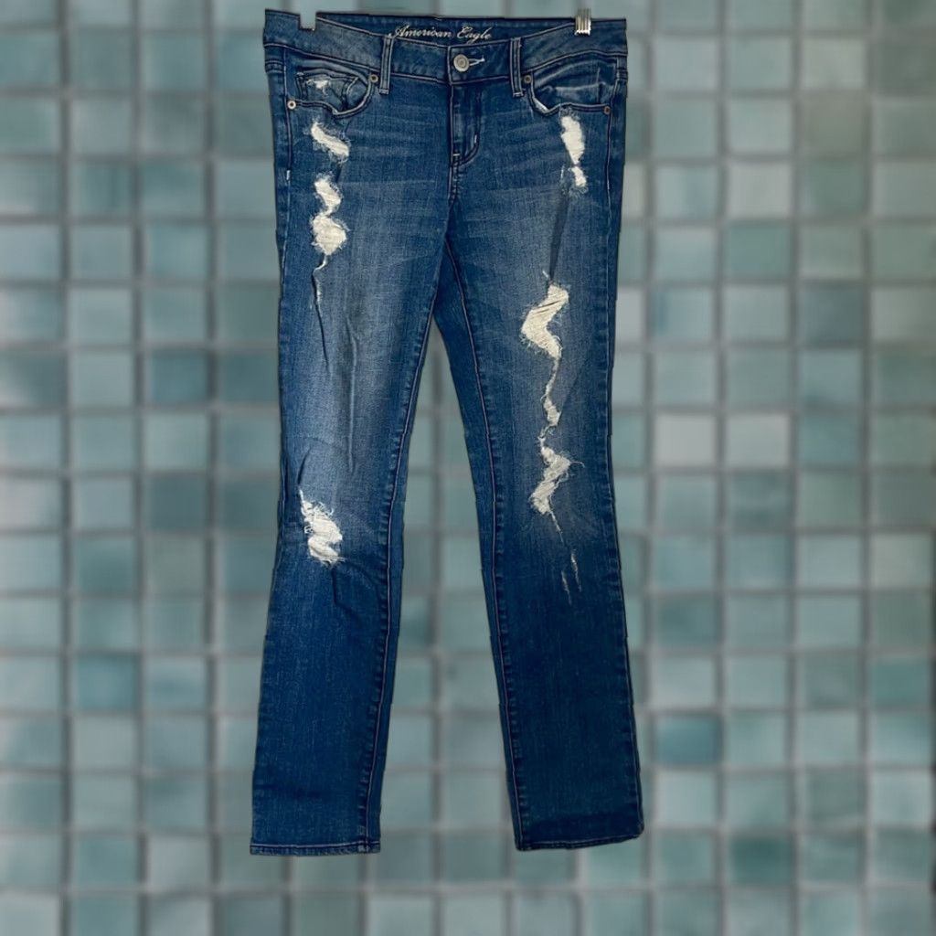 Vintage VINTAGE American Eagle Jeans Women Skinny Destroyed Distressed Size 8 Blue Size 30" / US 8 / IT 44 - 1 Thumbnail