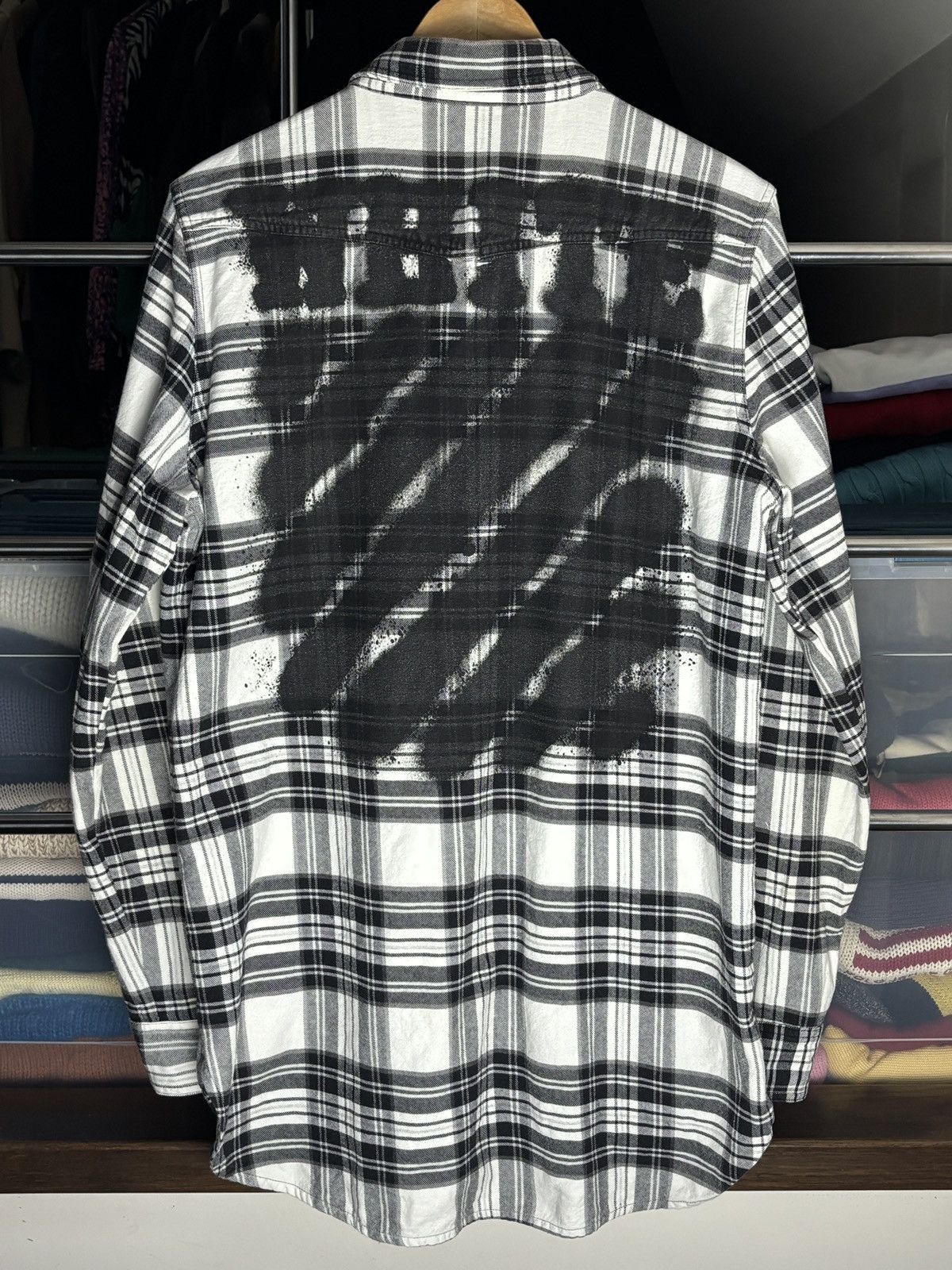 Off-White Off-White Spray Plaid Black And White Flannel Shirt Size US L / EU 52-54 / 3 - 1 Thumbnail