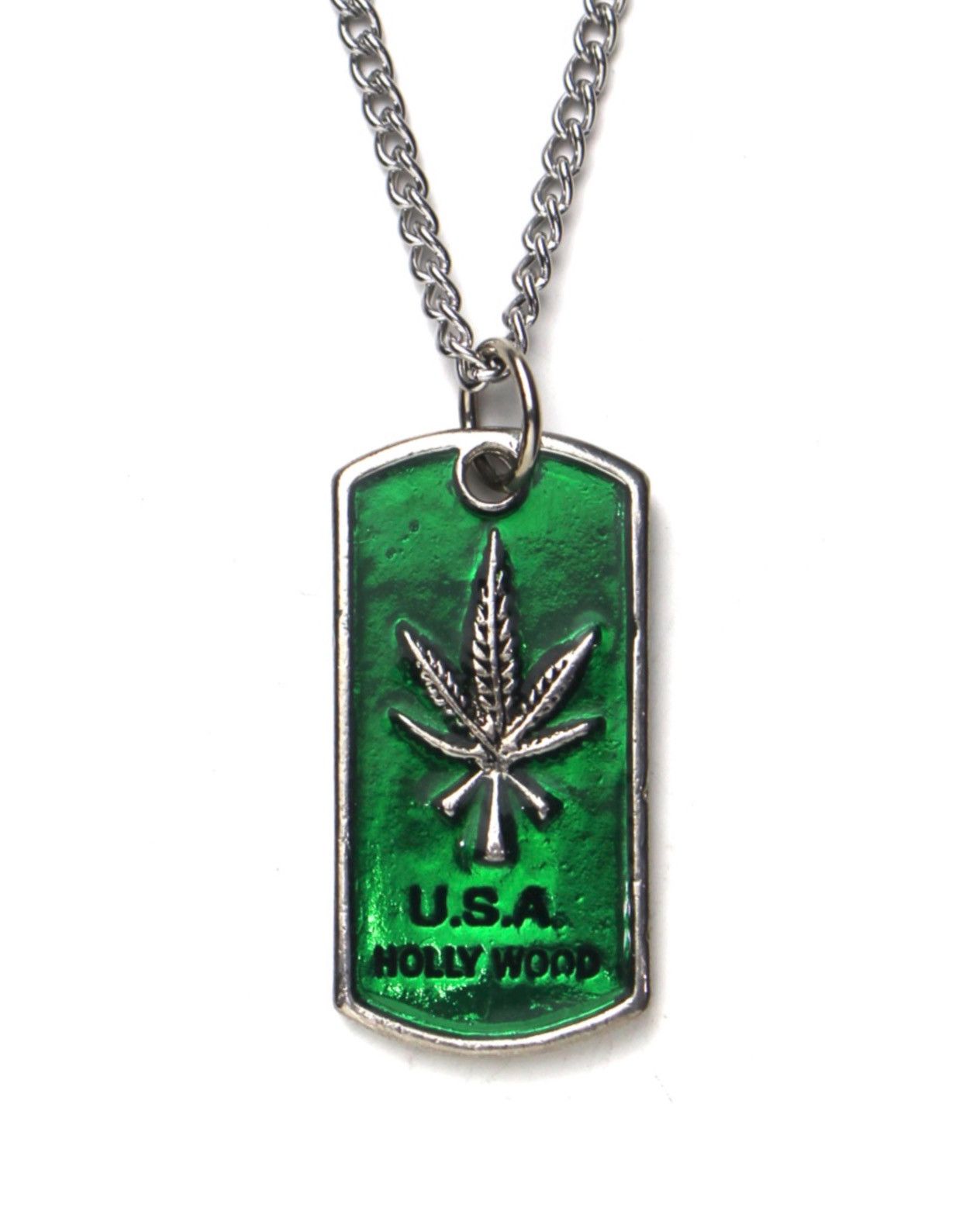 Vintage 2000S JAPANESE MADE GREEN CANNABIS DOG TAG NECKLACE Size ONE SIZE - 1 Thumbnail