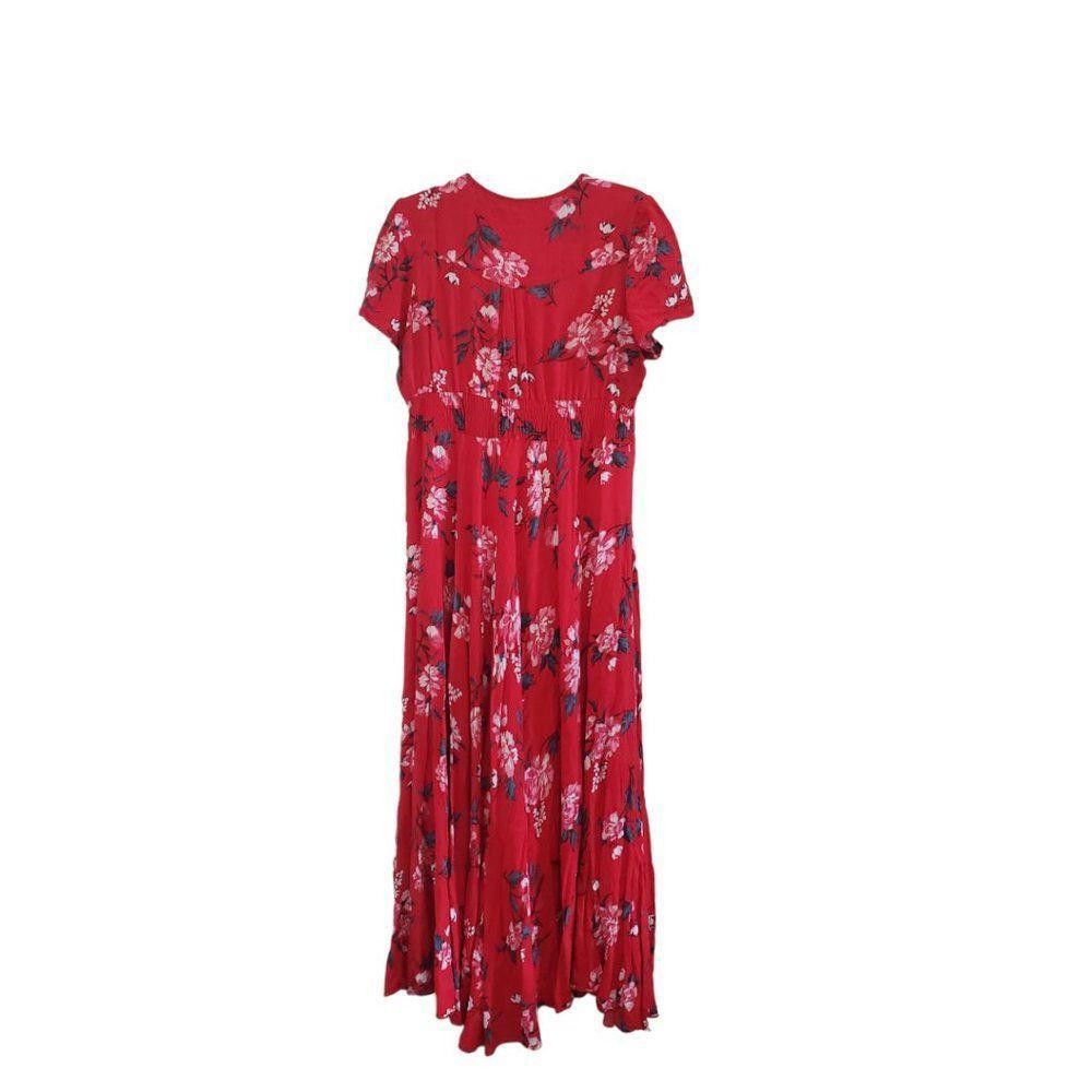 Designer Ct1390 Red Floral Rayon Dress Xl Size XL / US 12-14 / IT 48-50 - 2 Thumbnail