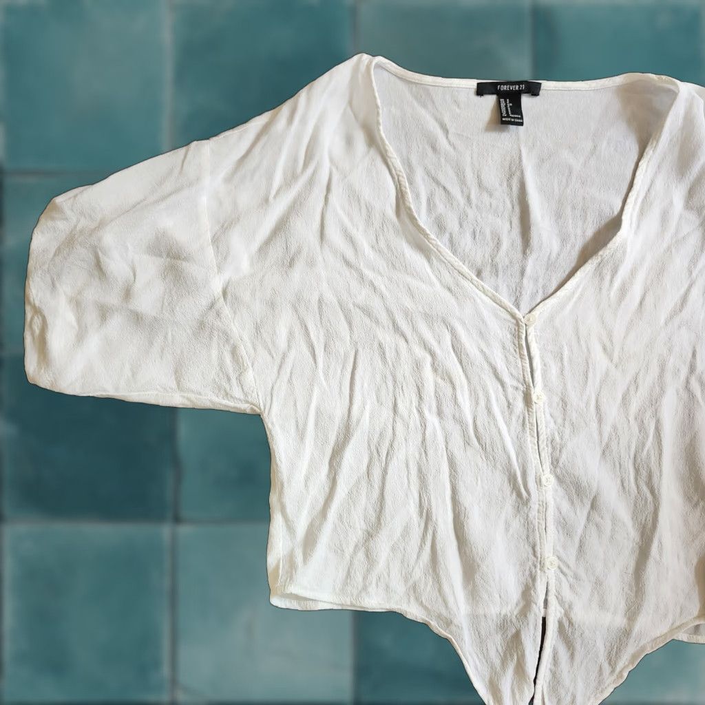 H&M H&M Women's White Front Tie Top - Size S, Short Sleeve, Regular Fit, Rayon Blouse, Casual Party/Cocktail, All Seasons, Lightweight, Easy Care Size S / US 4 / IT 40 - 1 Thumbnail