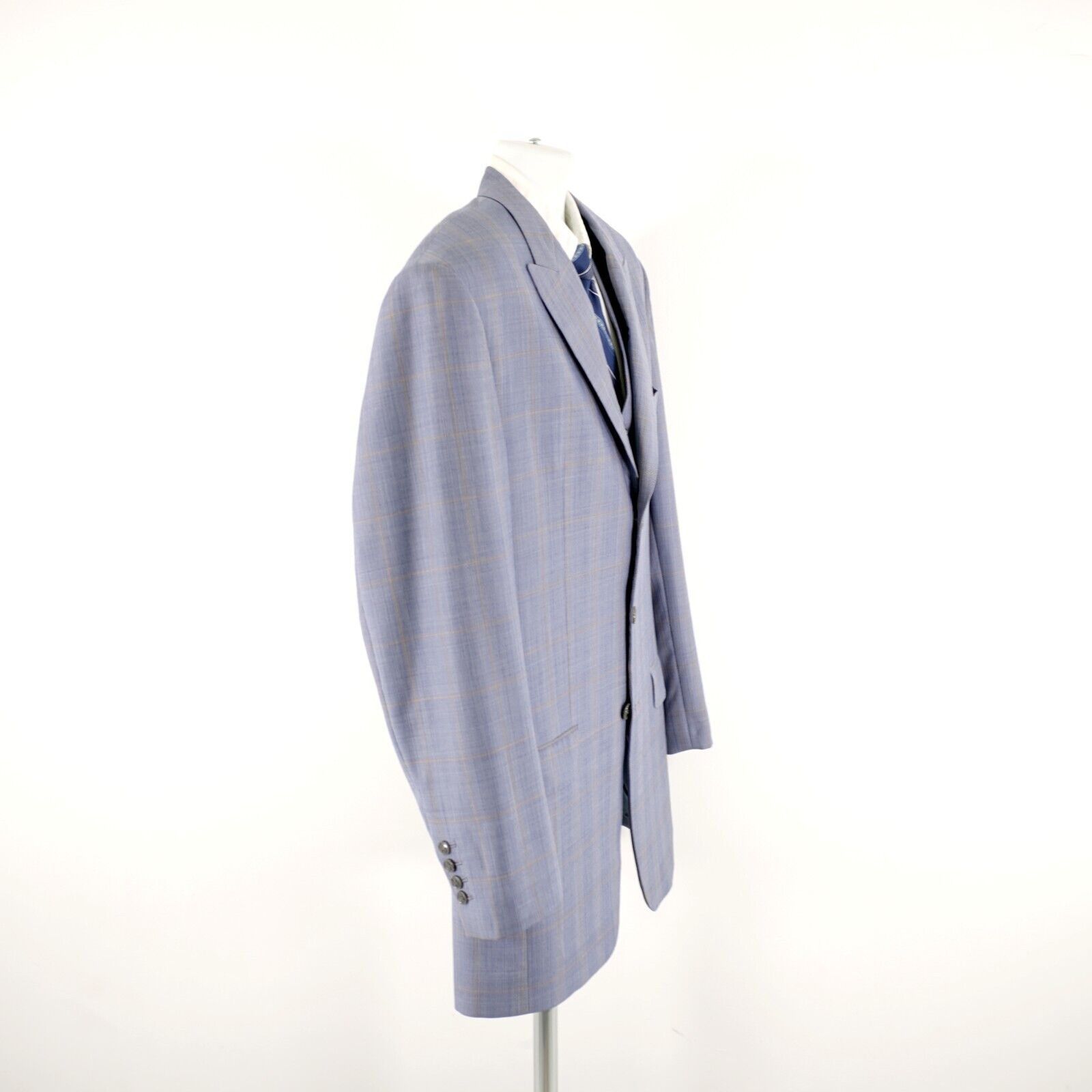 Vitale Barberis Canonico Vitale Barberis Canonico Super 140s Blue Plaid 2 Piece Vest Size 42L - 9 Thumbnail