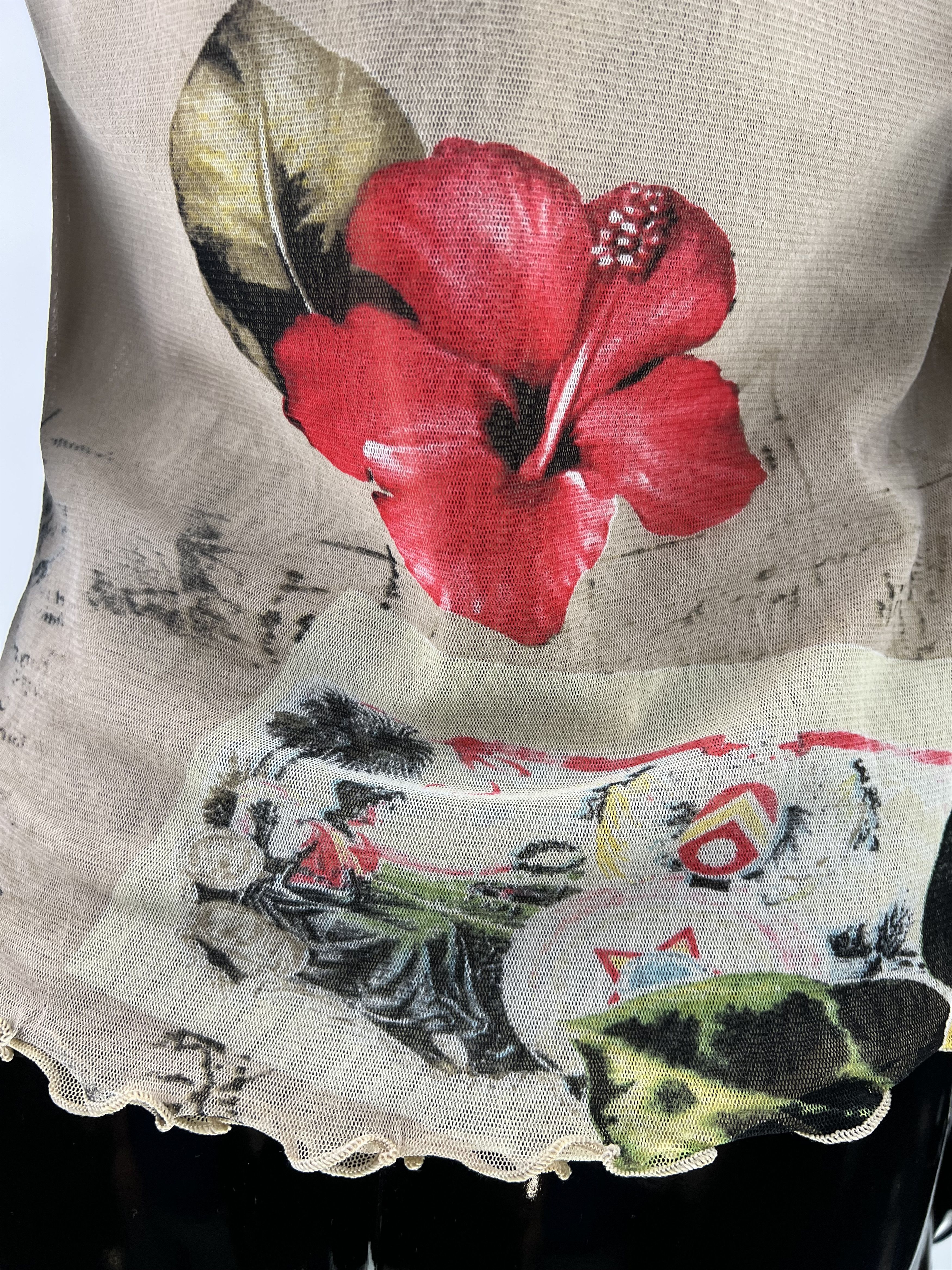 Designer Suzanna Paris Vtg Rhinestones Floral Print Mesh Top Size 3 Size L / US 10 / IT 46 - 7 Thumbnail