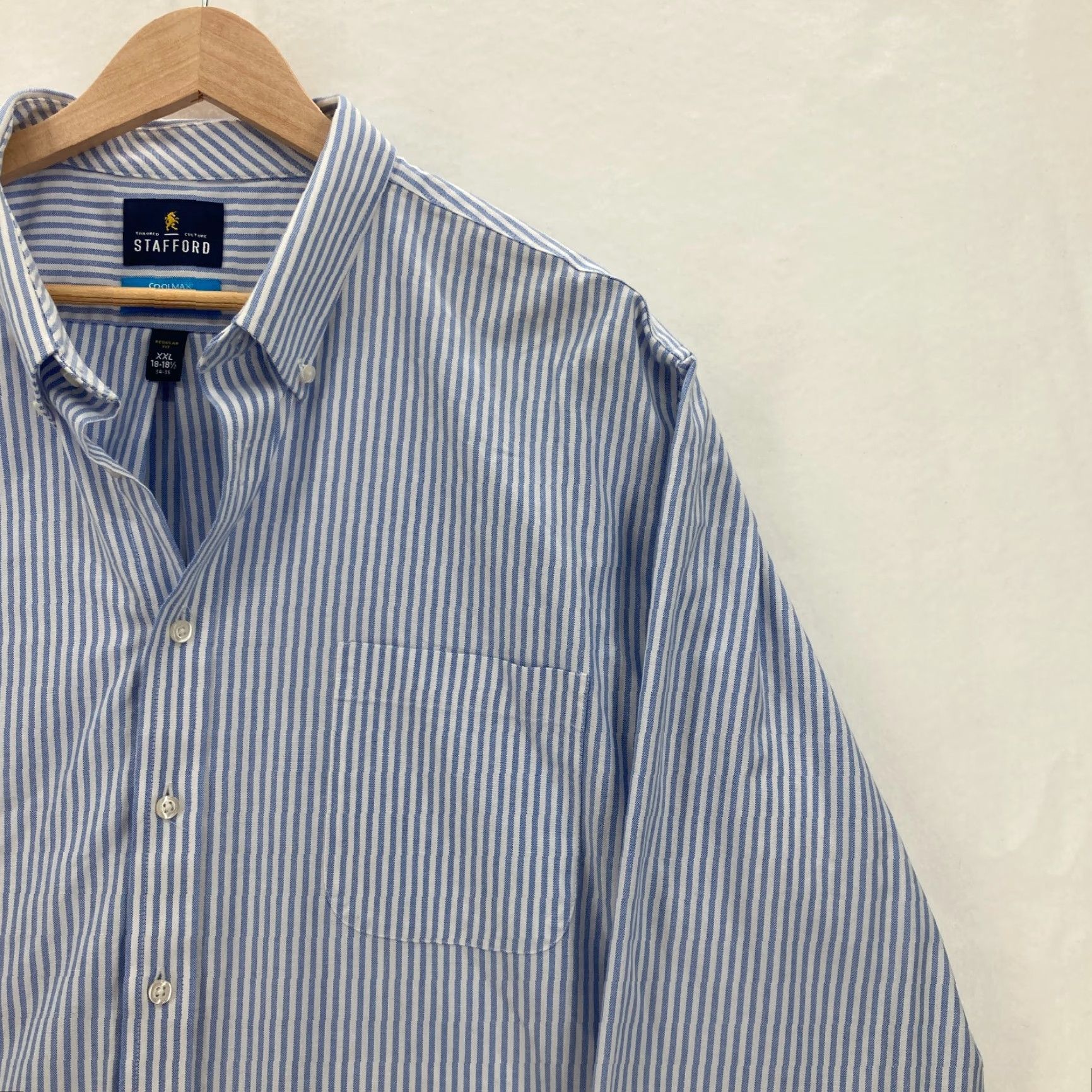 Stafford Stafford Coolmax Shirt Mens 2XL Blue Striped Button Down Long Sleeve Work Dress Shirt Size US XXL / EU 58 / 5 - 2 Thumbnail