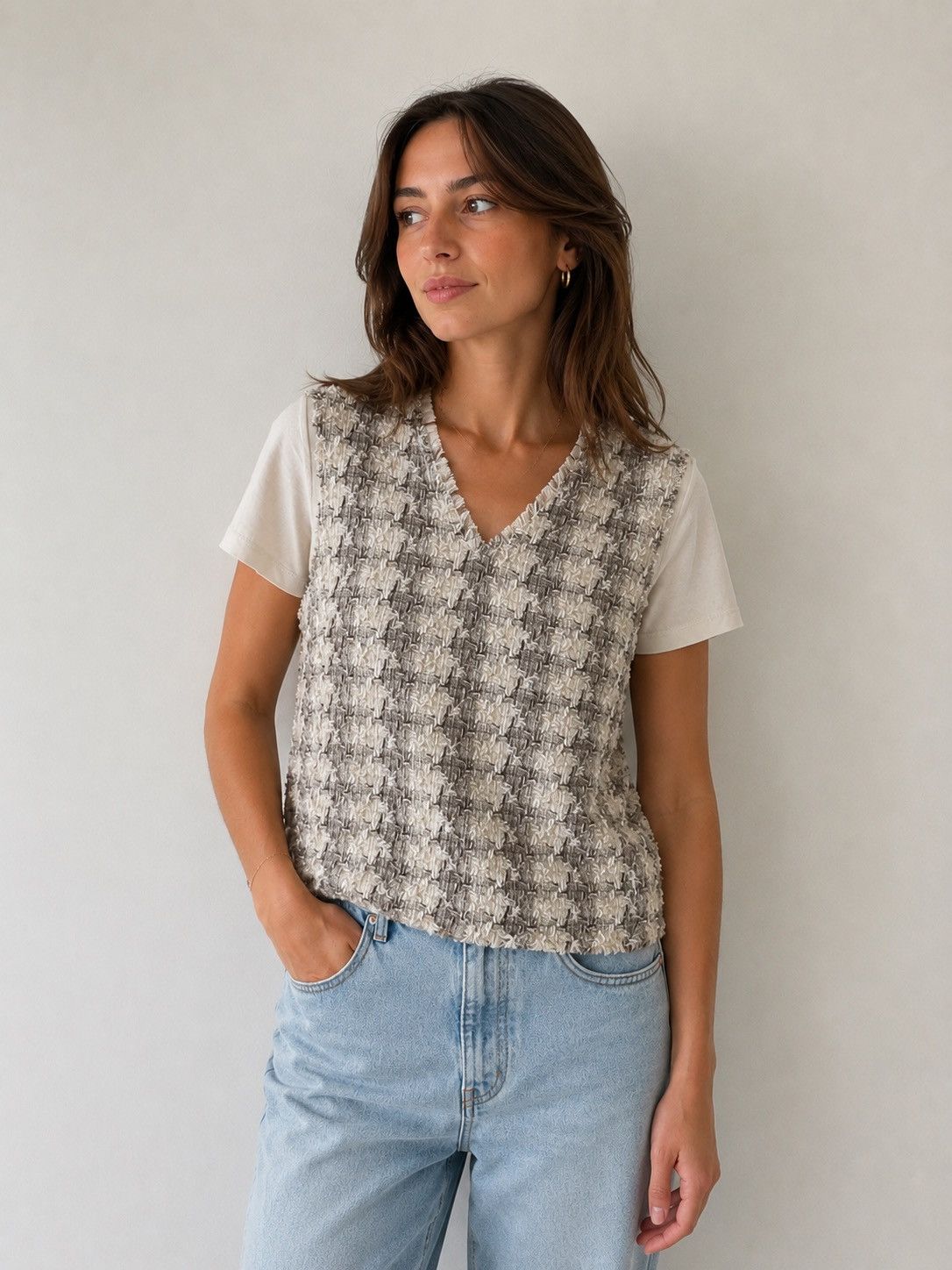 Dolce & Gabbana Dolce & Gabbana Tweed Panel Silk Blend Blouse Size S / US 4 / IT 40 - 6 Thumbnail