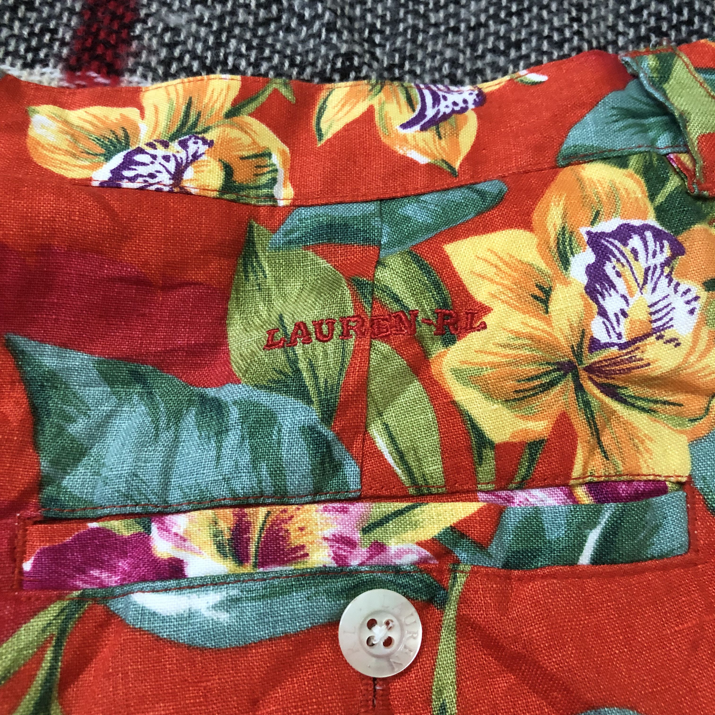 Lauren Ralph Lauren Lauren RL Polo linen hawaii floral surf orange shorts SZ 16 Size 35" - 7 Thumbnail