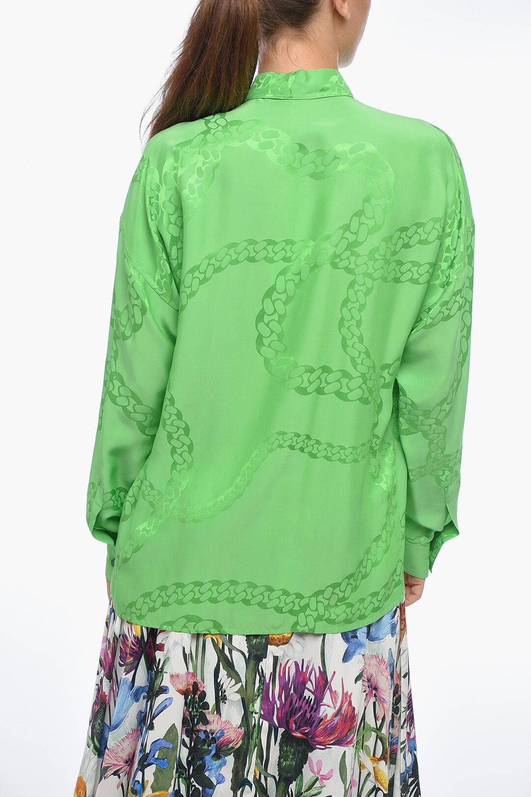 Stella McCartney og1mm0824 Satin Shirt With Standard Collar in Green Size S / US 4 / IT 40 - 2 Thumbnail