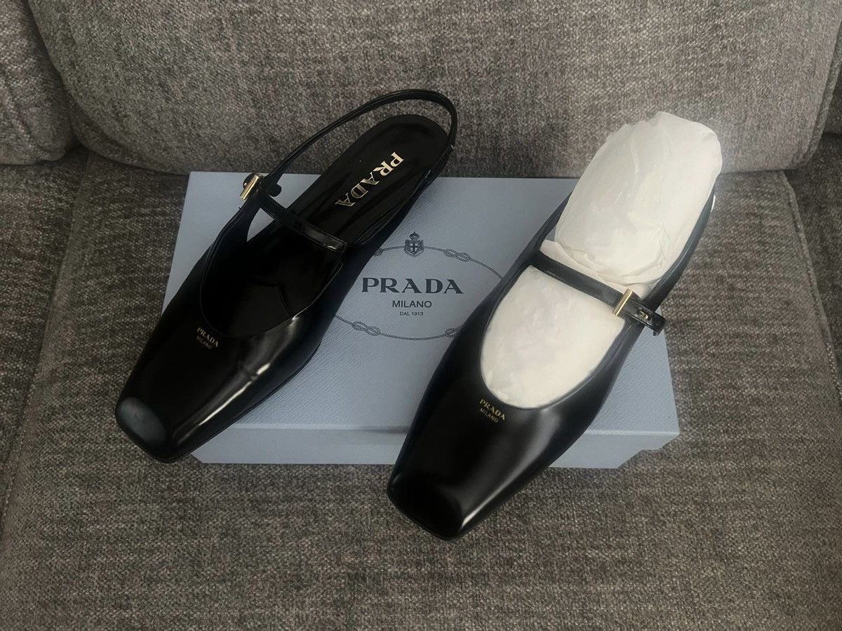 Prada Black Prada leather square toe slingback ballerina shoes Size US 8 / IT 38 - 6 Thumbnail