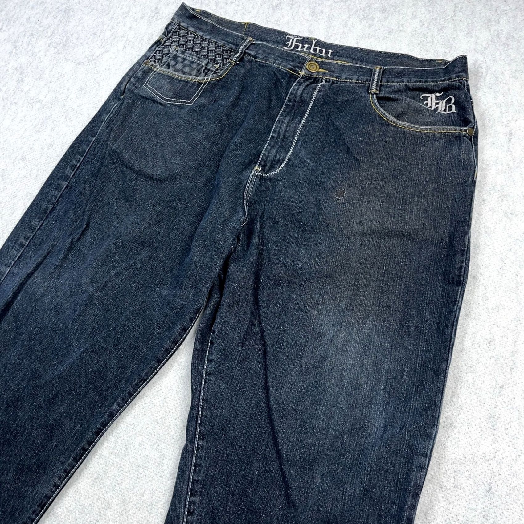 Fubu VINTAGE FUBU Jeans Men 42x31 Dark Blue Denim Straight Leg Baggy Hip Hop 90s | 42 | Blue | Jeans | Mens Size US 42 / EU 58 - 3 Thumbnail