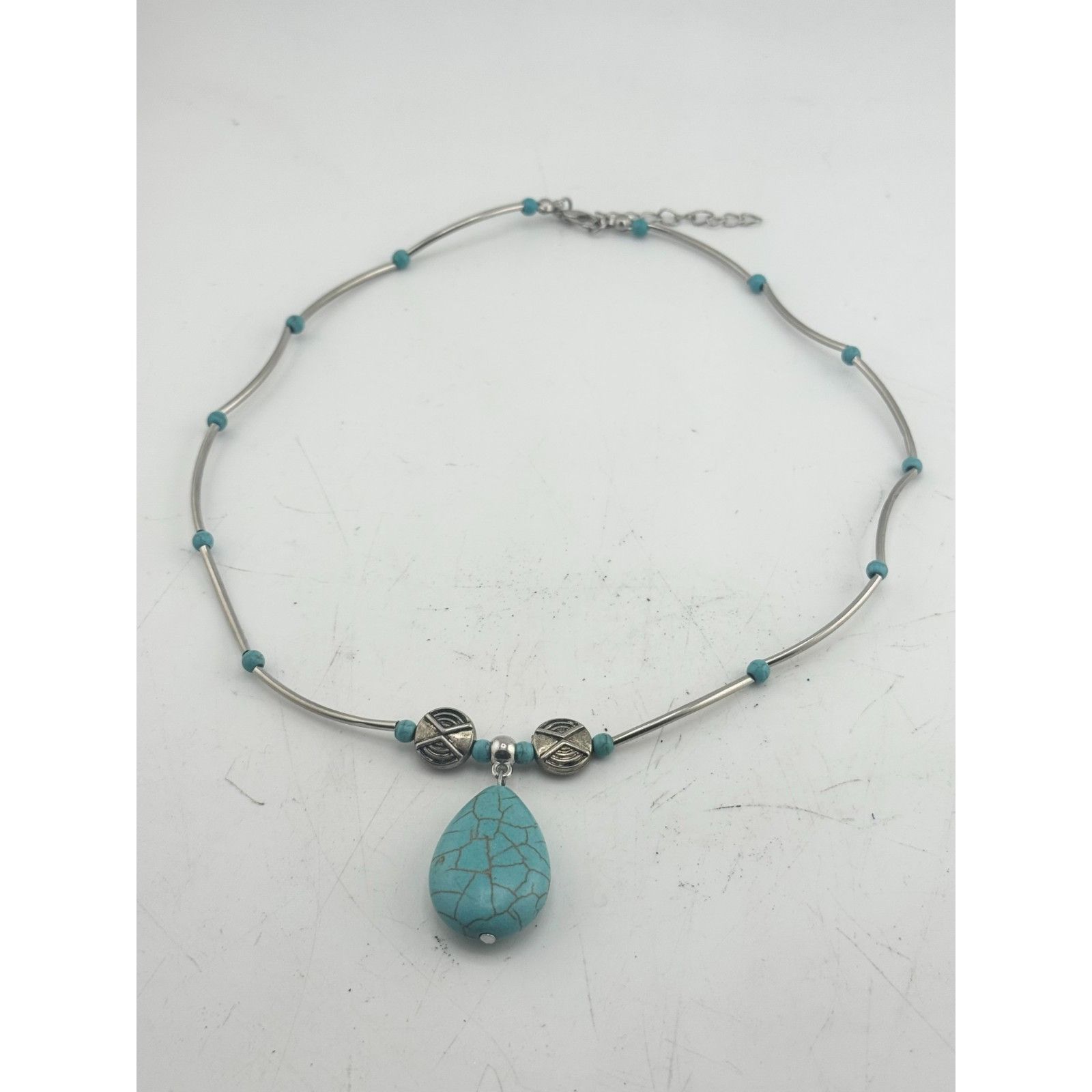 Vintage Vintage faux turquoise beaded silver necklace Size ONE SIZE - 2 Thumbnail